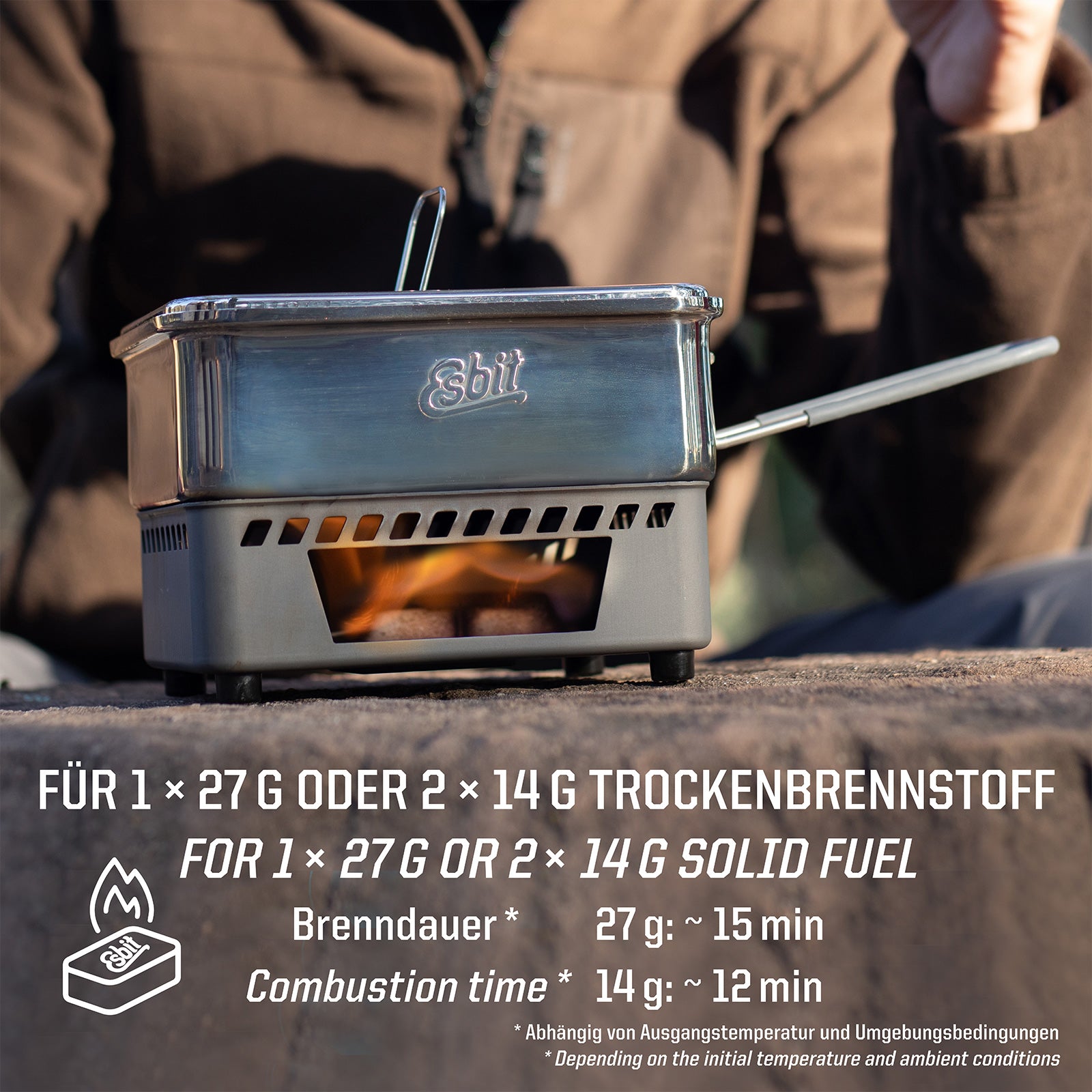 Ensemble de cuisson à combustible sec ESBIT, réchaud de camping, ensemble de casseroles et casseroles d'extérieur en acier inoxydable