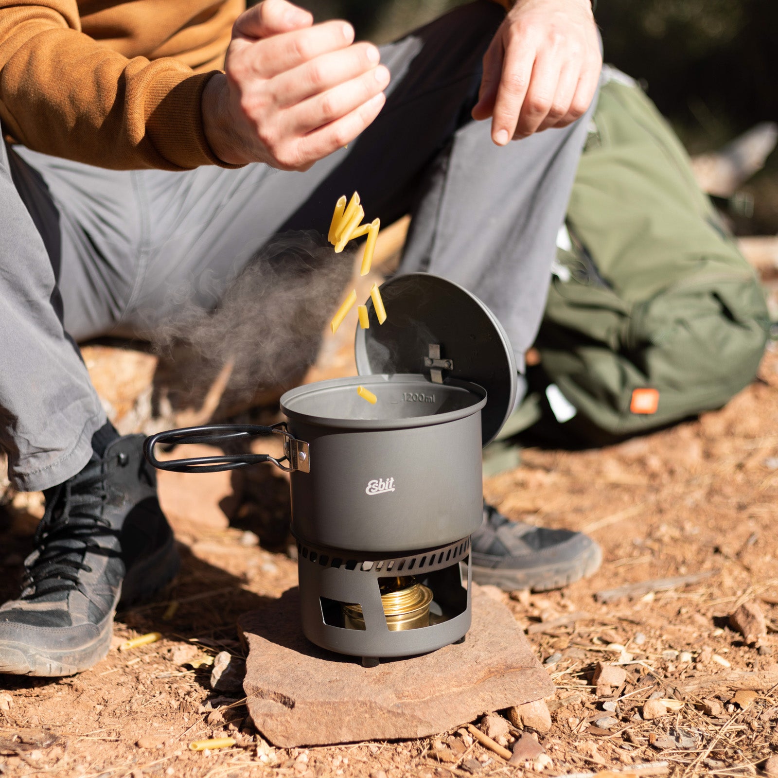 ESBIT Spiritus Kochset Mini Campingkocher Topf Outdoor Kocher Set Stapelbar Alu