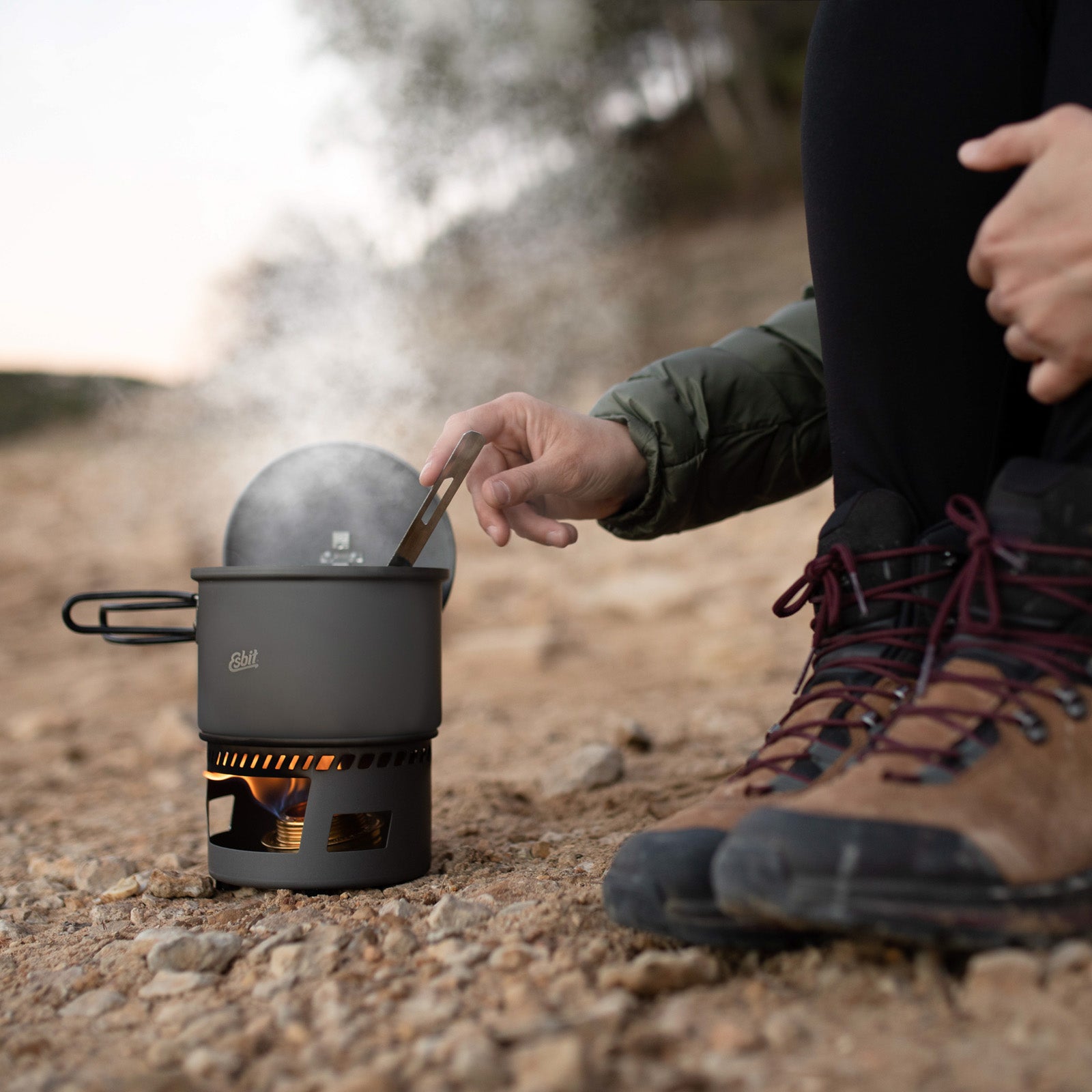 ESBIT Spiritus Cooking Set Mini Camping Stove Pot Outdoor Stove Set Stackable Aluminum