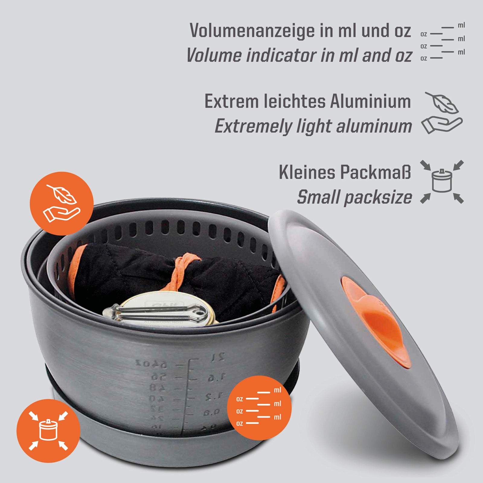 ESBIT spiritus-kookset, kampeerbrander, outdoor-pan, kookset, warmtewisselaar, aluminium