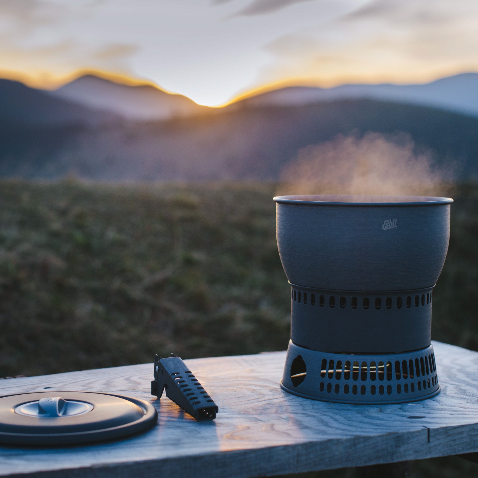 ESBIT Spiritus Kochset Campingkocher Outdoor Topf Kocher Set Wärmetauscher Alu