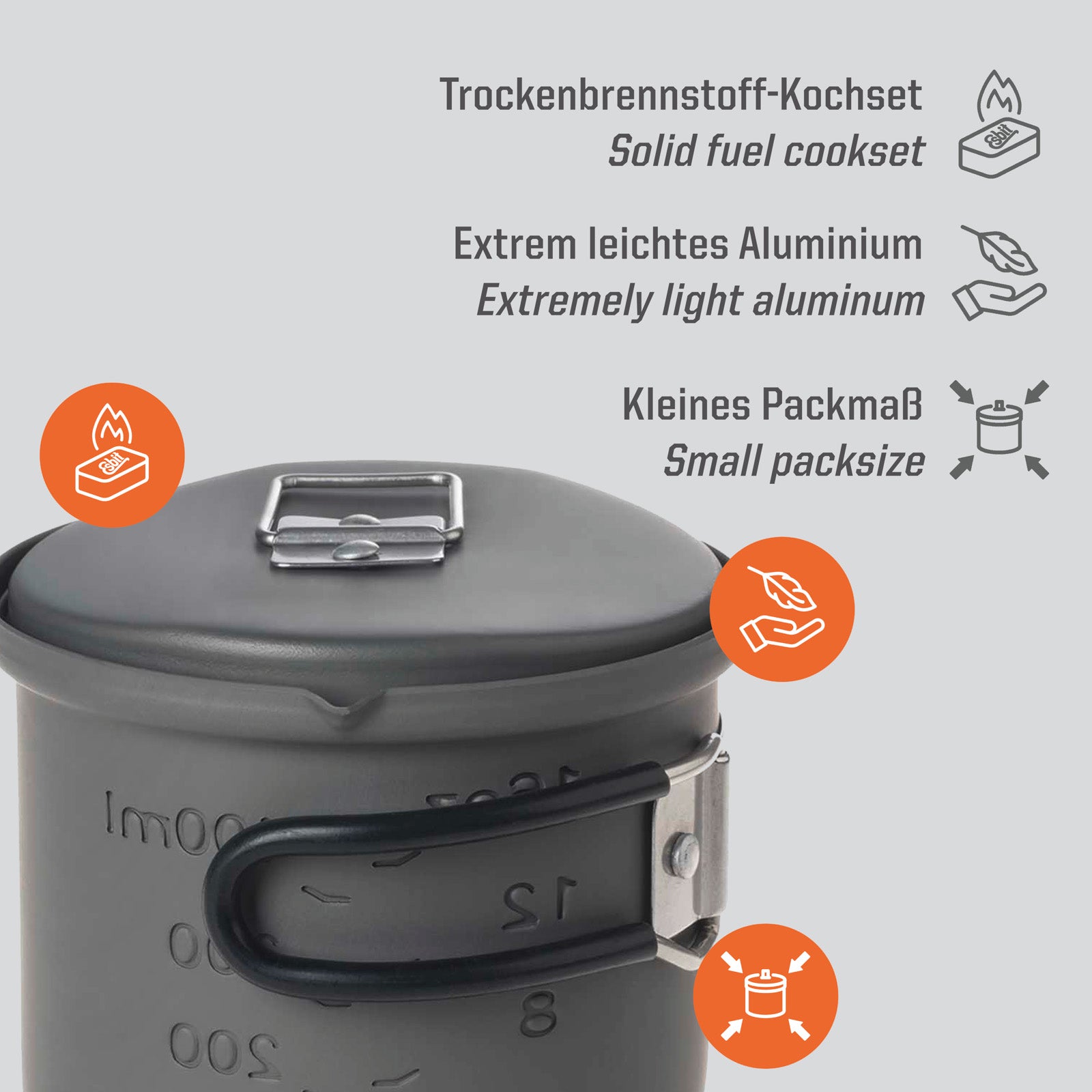 ESBIT Trocken Brennstoff Kochset Mini Campingkocher Outdoor Kocher Topf Set Alu