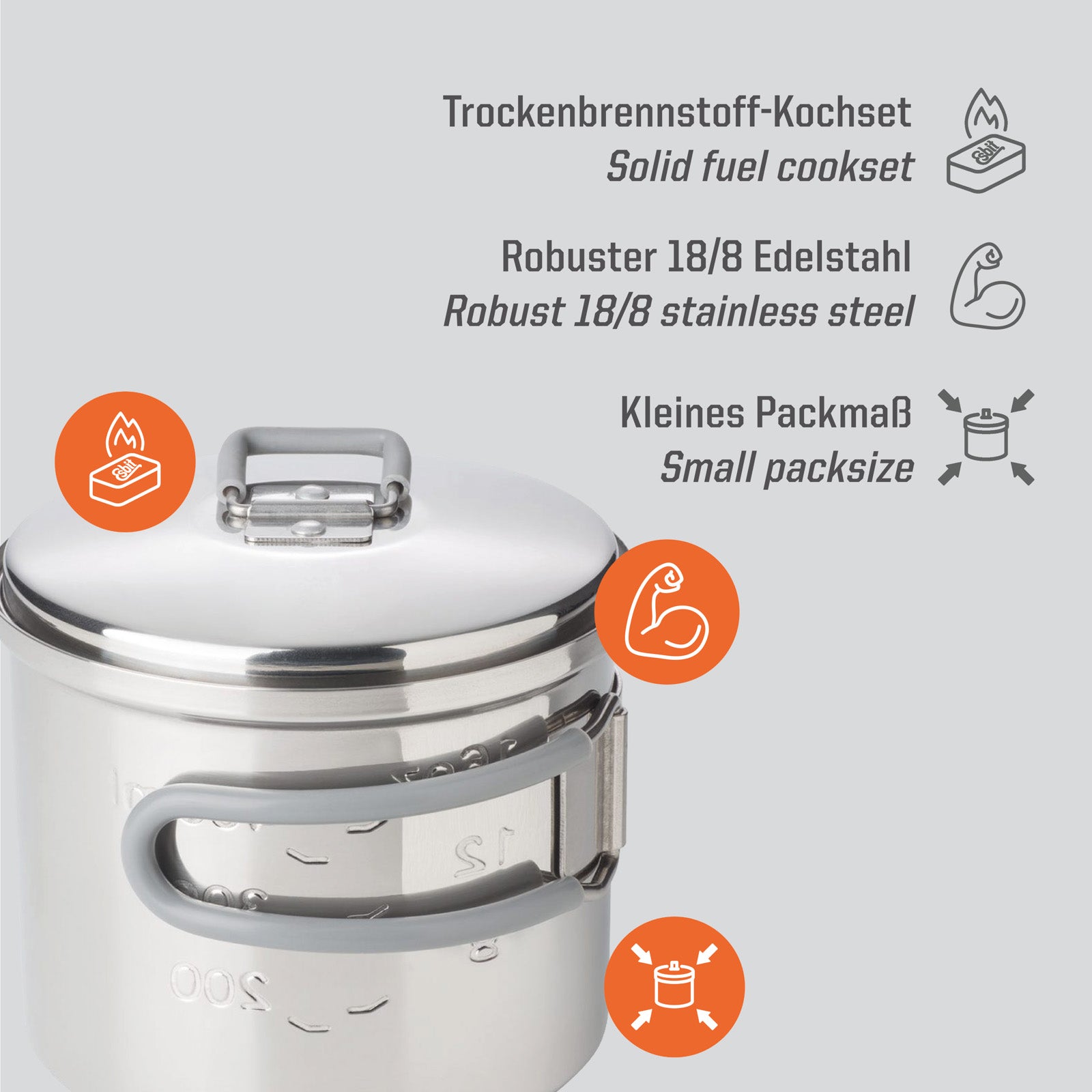 ESBIT Trocken Brennstoff Kochset Mini Campingkocher Outdoor Kocher Set Edelstahl
