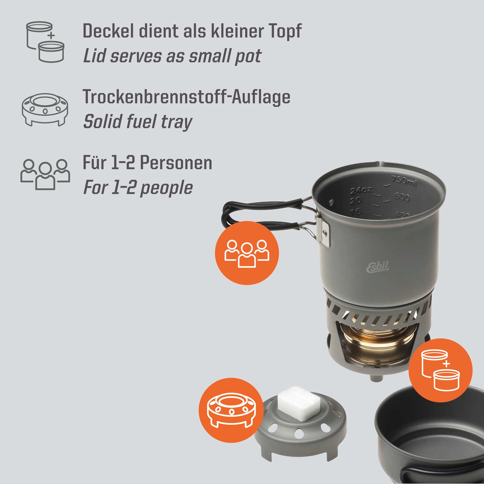 Ensemble de cuisson à combustible sec ESBIT Spiritus Mini réchaud de camping Réchaud d'extérieur en aluminium