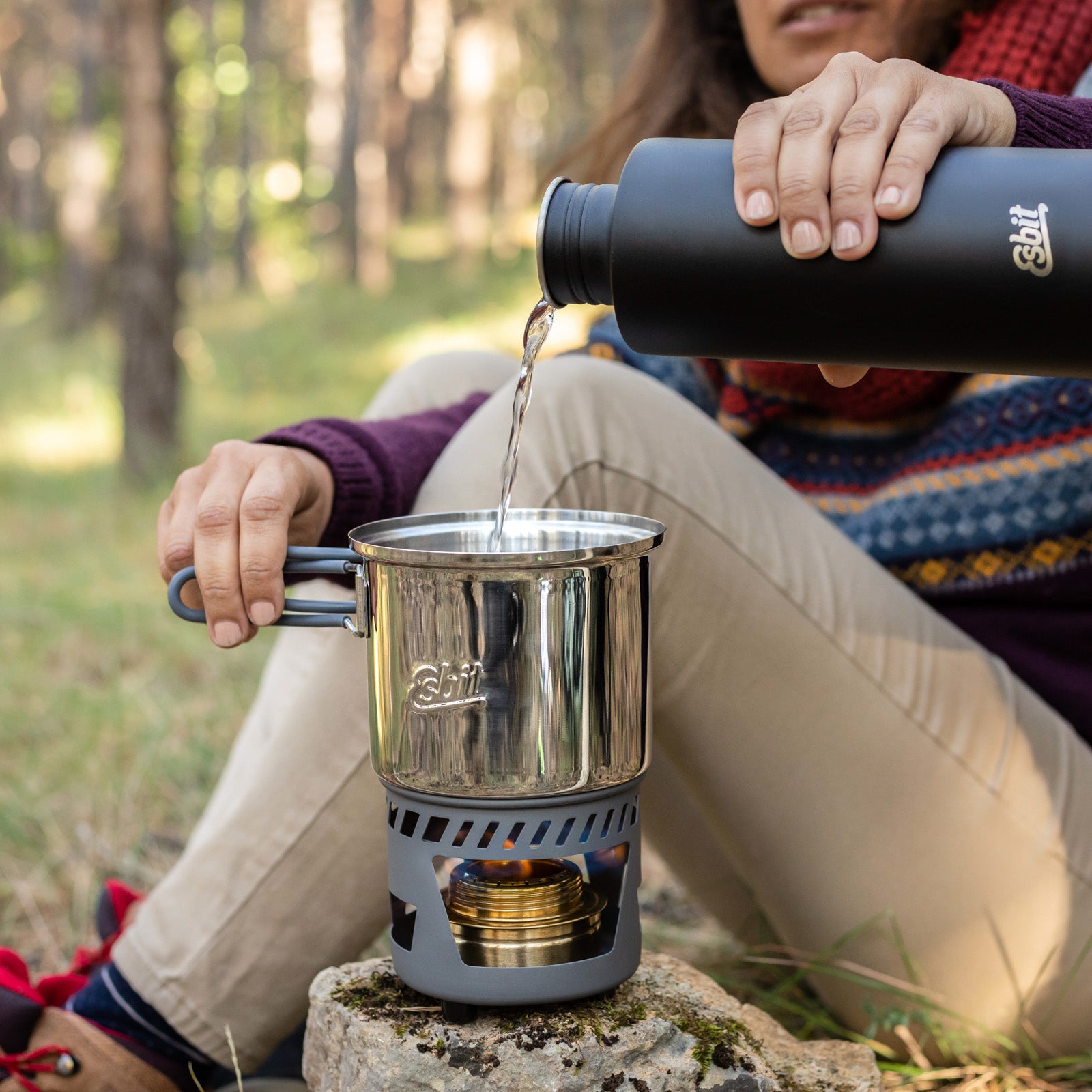 ESBIT Spiritus Cooking Set Mini Camping Stove Outdoor Stove Set Stackable Stainless Steel