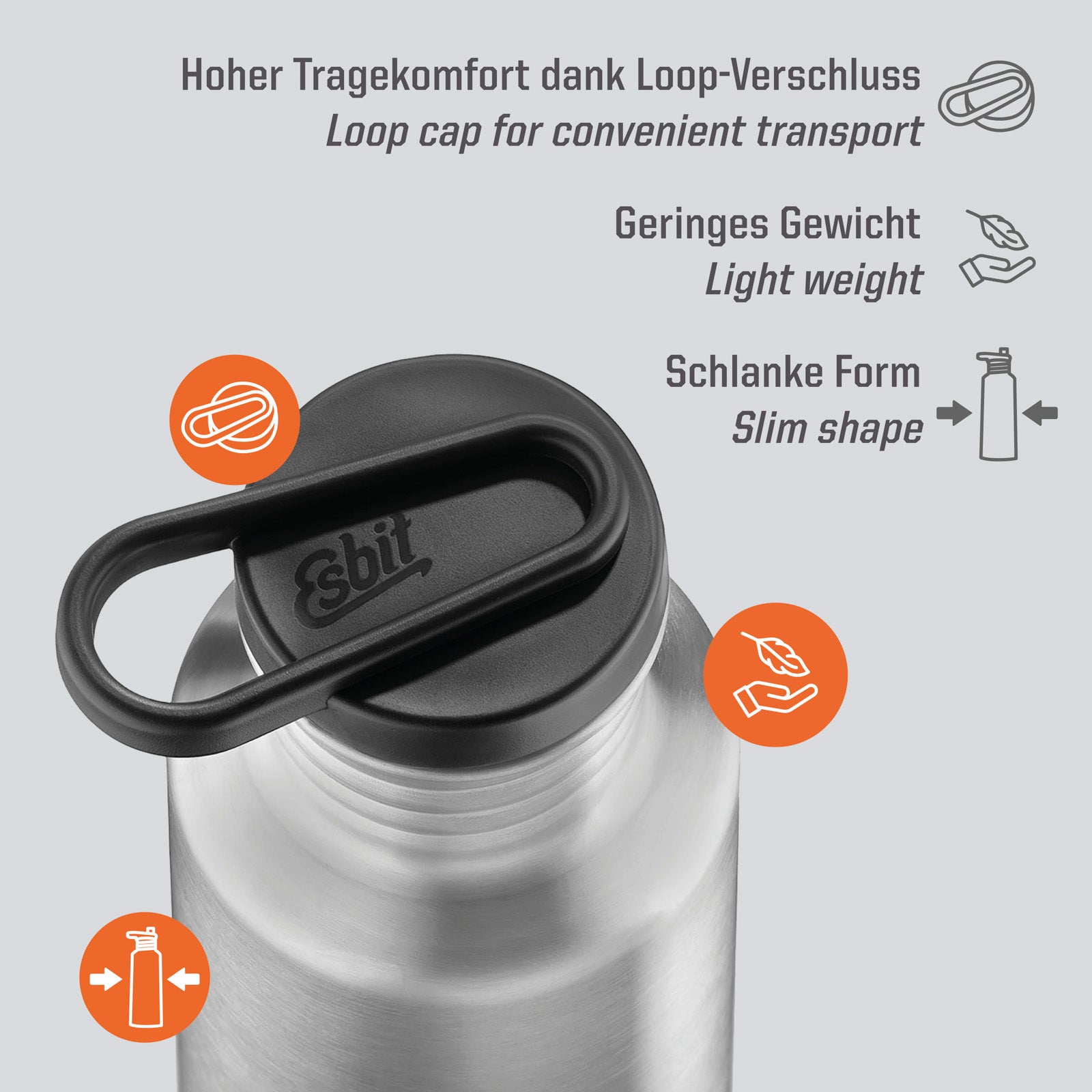 Bouteille de sport ESBIT Pictor, bouteille d'eau de vélo en acier inoxydable