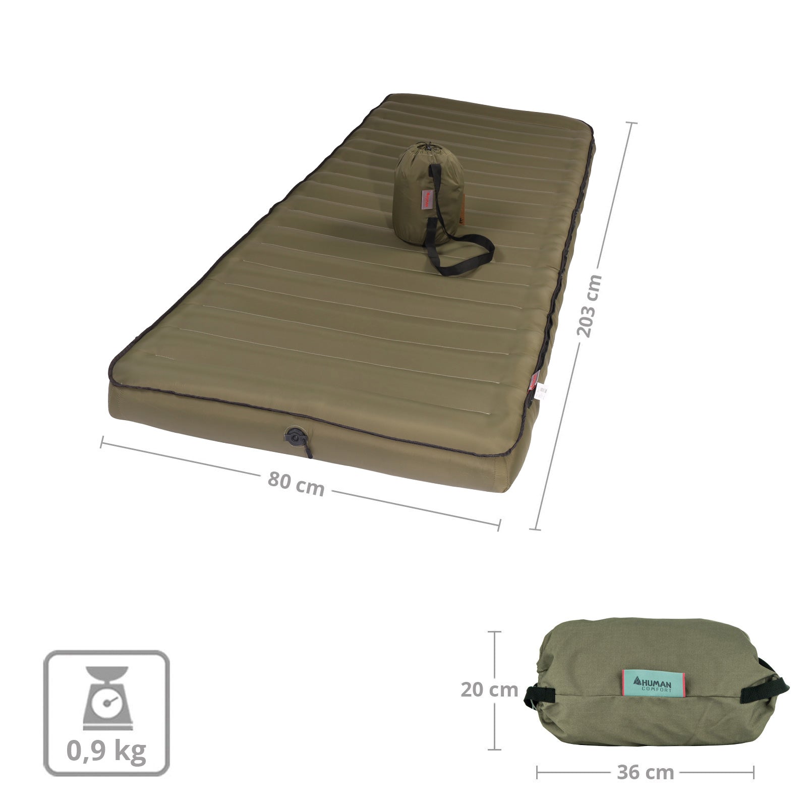 HUMAN COMFORT Luchtbed Chatou LW Trekking-slaapmat, rechthoekig matras, 900 g, lichtgewicht