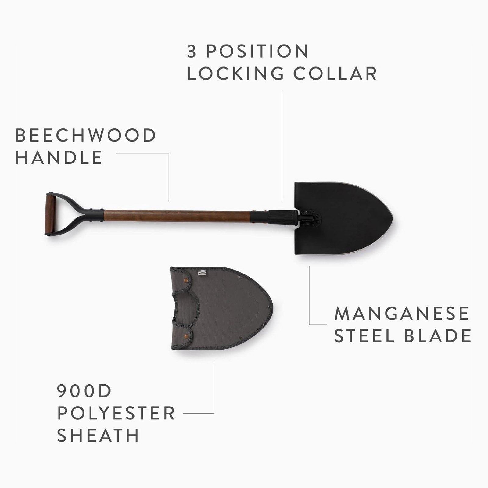 BAREBONES folding shovel, folding spade, outdoor camping shovel, spade, wooden handle