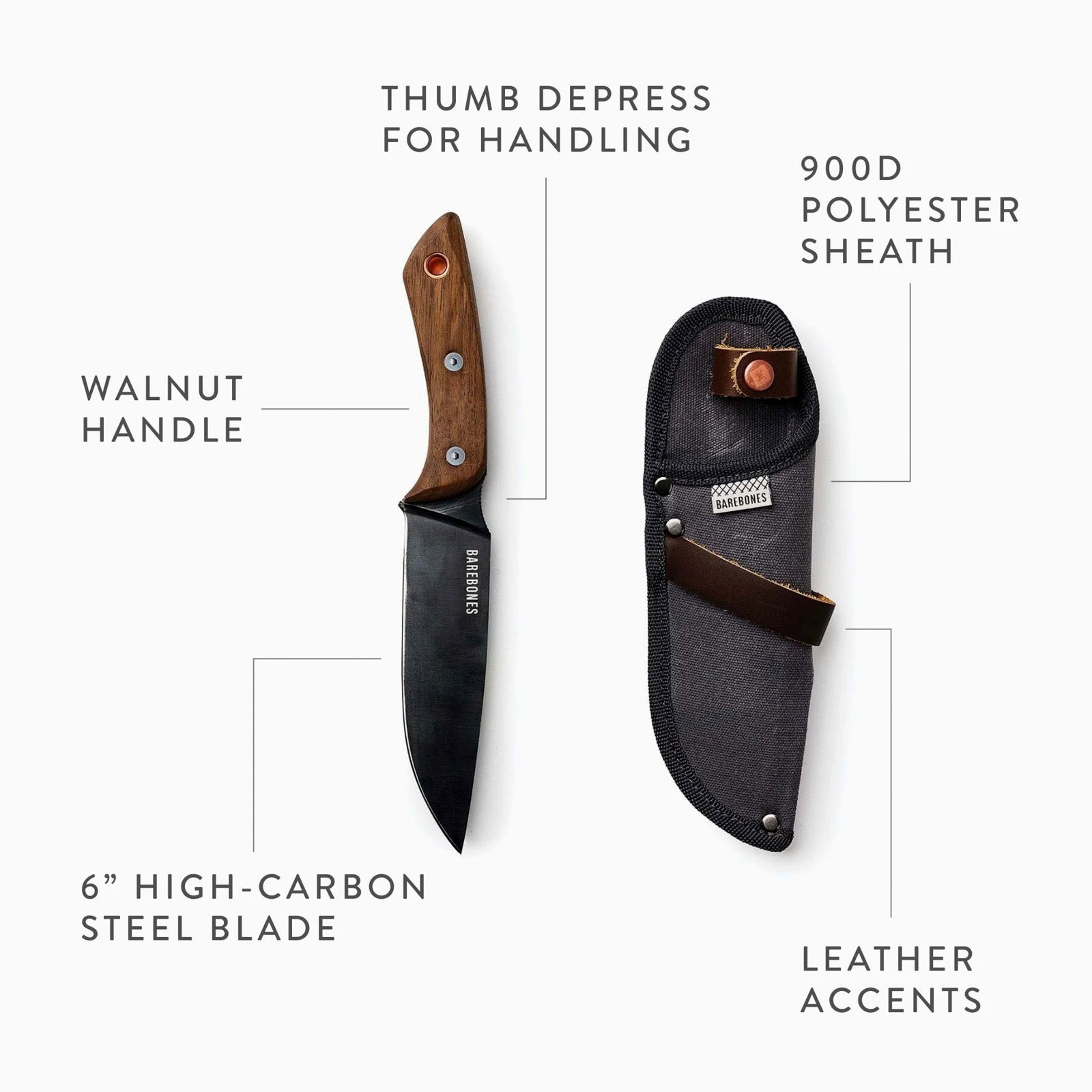 BAREBONES Belt Knife No. 6 Outdoor Survival Hunting Knife Walnut Wood