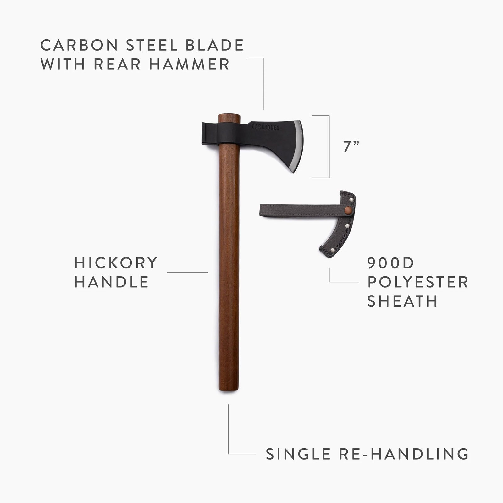 BAREBONES kampeerbijl handbijl bijl outdoor hickory houten steel koolstofstaal