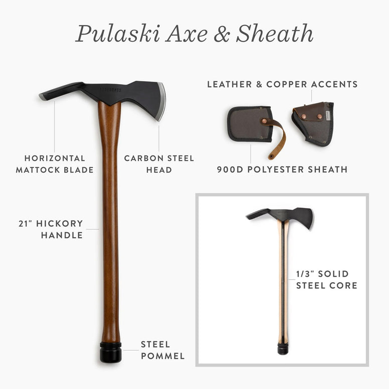 BAREBONES Hoopoe Hoe Pulaski Axe Splitting Axe Hickory Wood Handle Steel