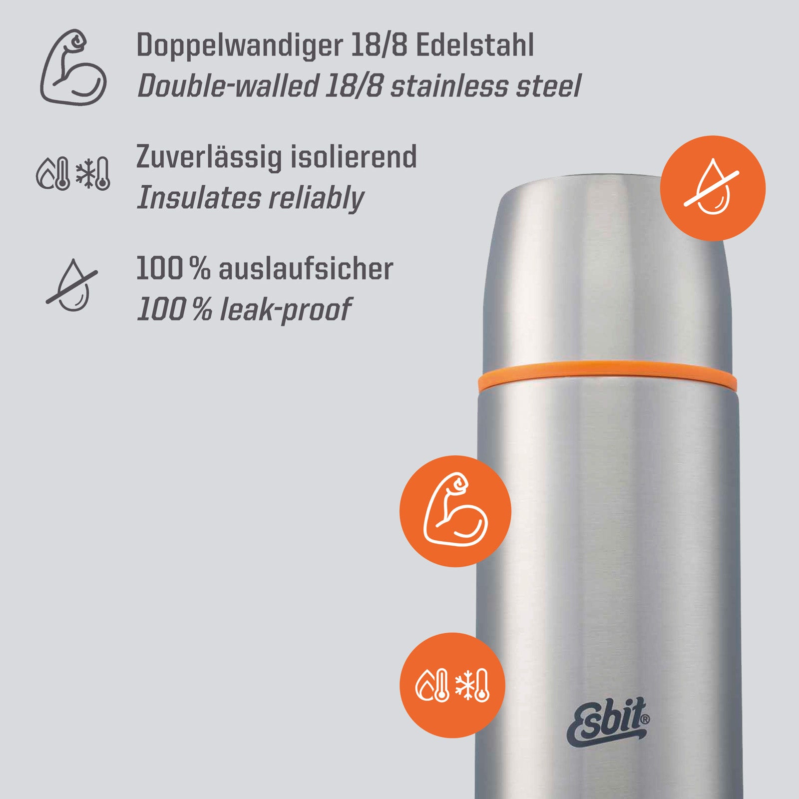 Bouteille isotherme ESBIT, pichet isotherme, bouteille isotherme classique sous vide, pichet, 2 tasses