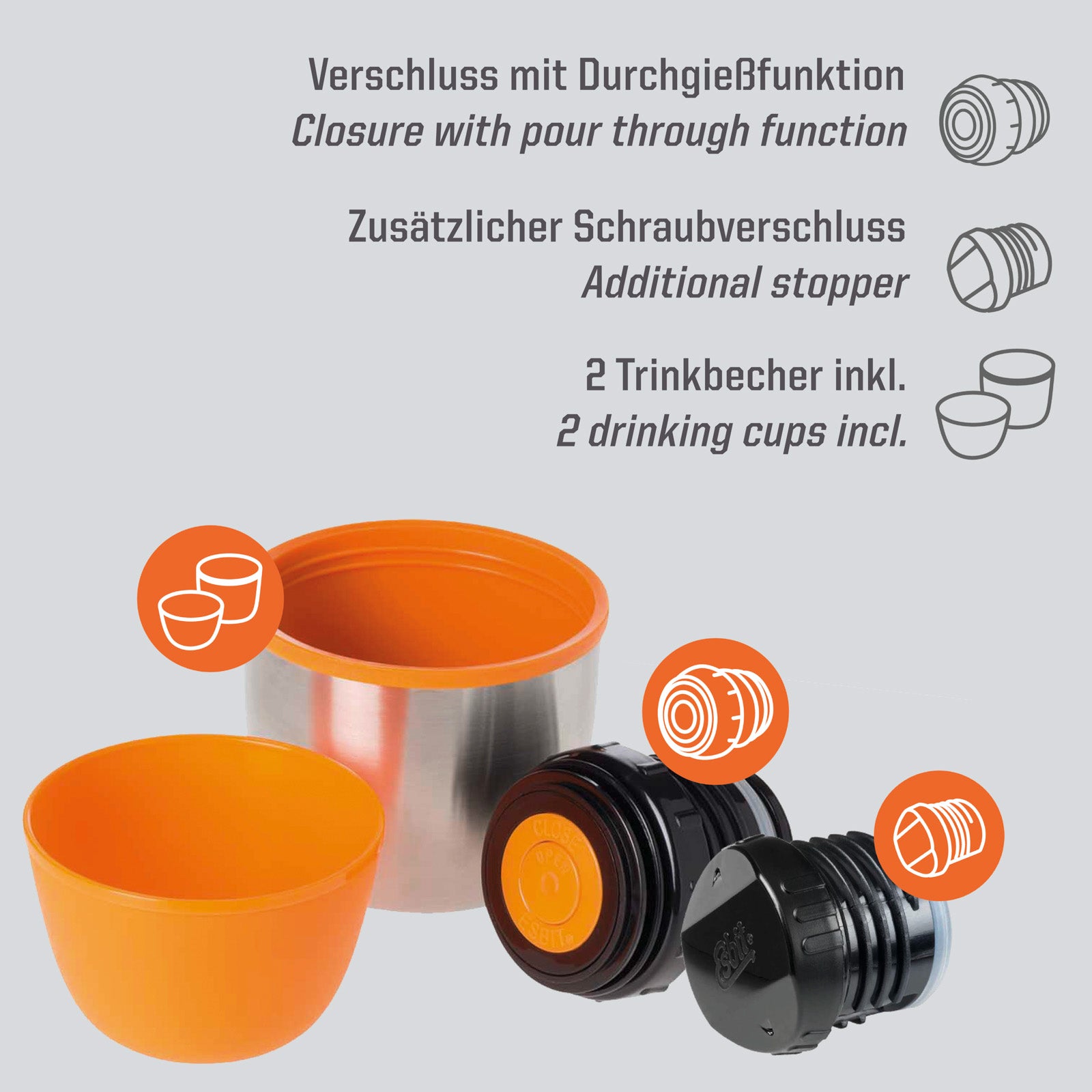 ESBIT Isolierflasche Isolierkanne Classic Vakuum Thermo Flasche Kanne 2 Becher