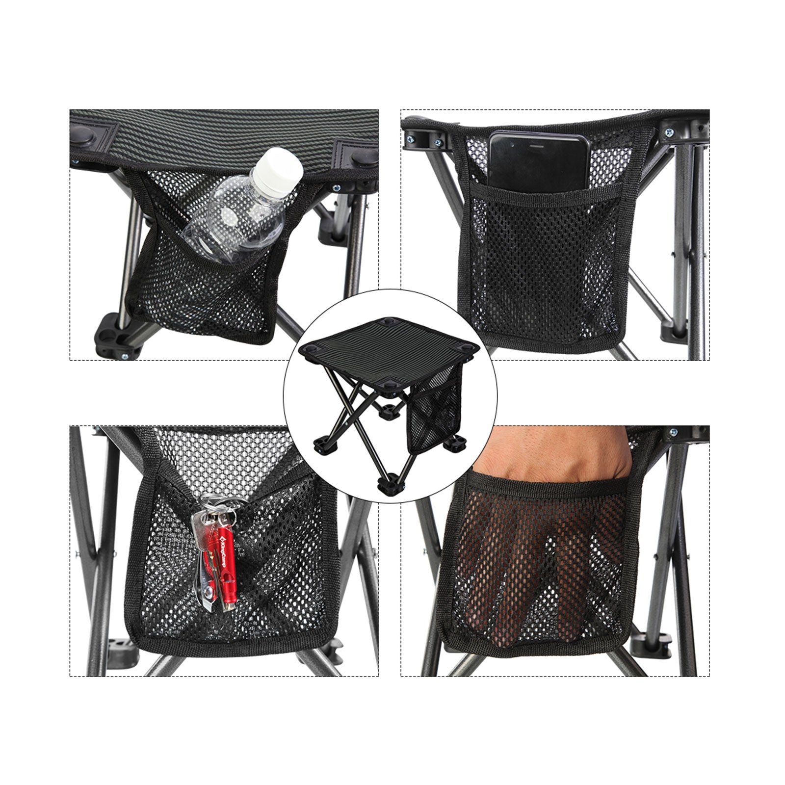 Tabouret pliant KINGCAMP Mini Tabouret pliant Siège de pêche de camping Acier 650 g Léger 150 kg