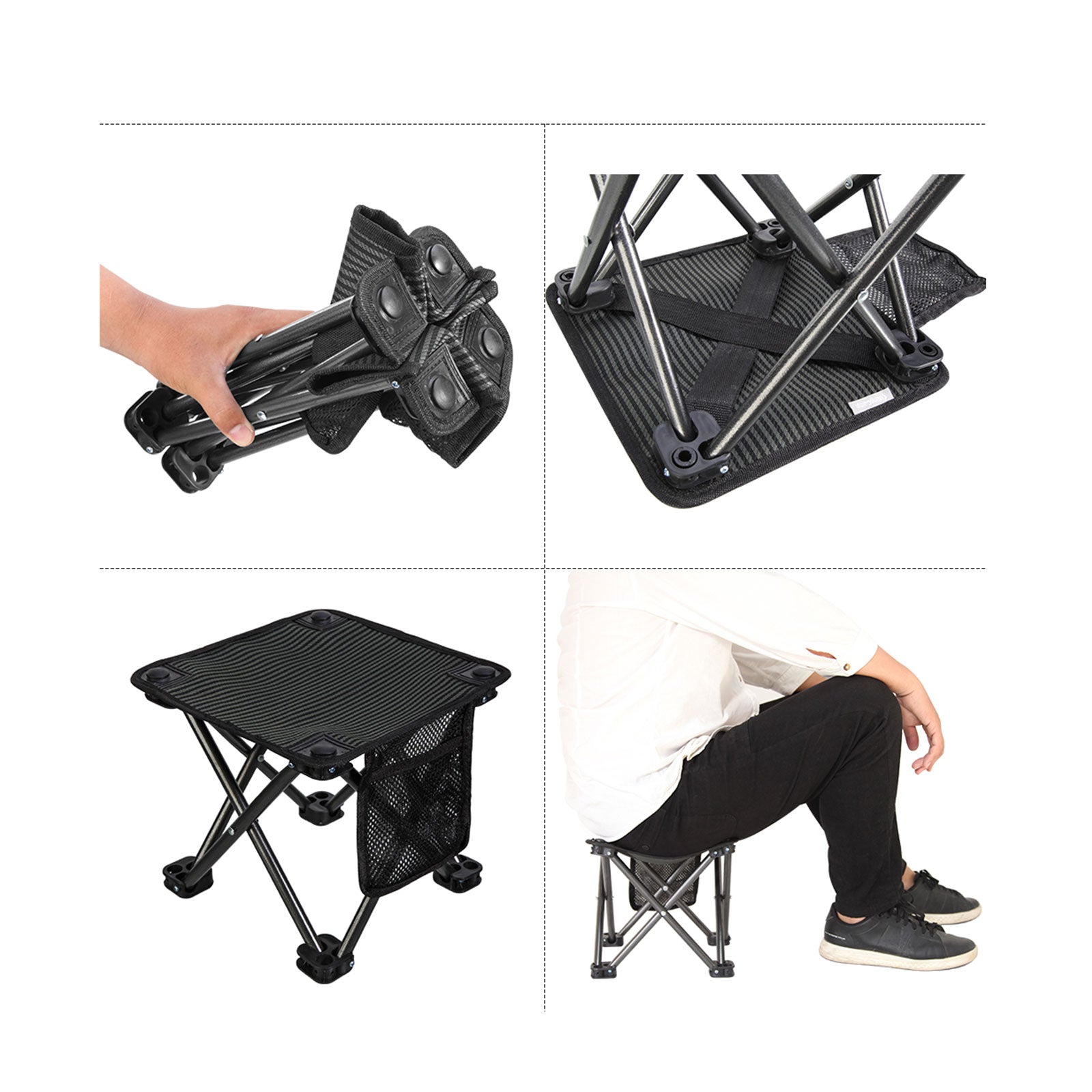 Tabouret pliant KINGCAMP Mini Tabouret pliant Siège de pêche de camping Acier 650 g Léger 150 kg