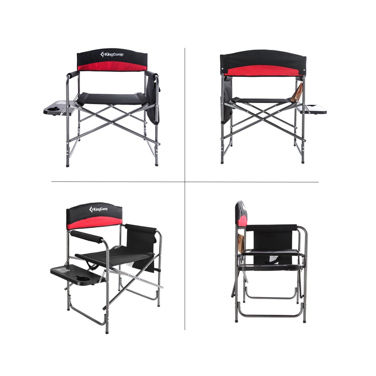 Chaise de directeur KINGCAMP XL Chaise de directeur de camping pliante Accoudoir Table 180 kg
