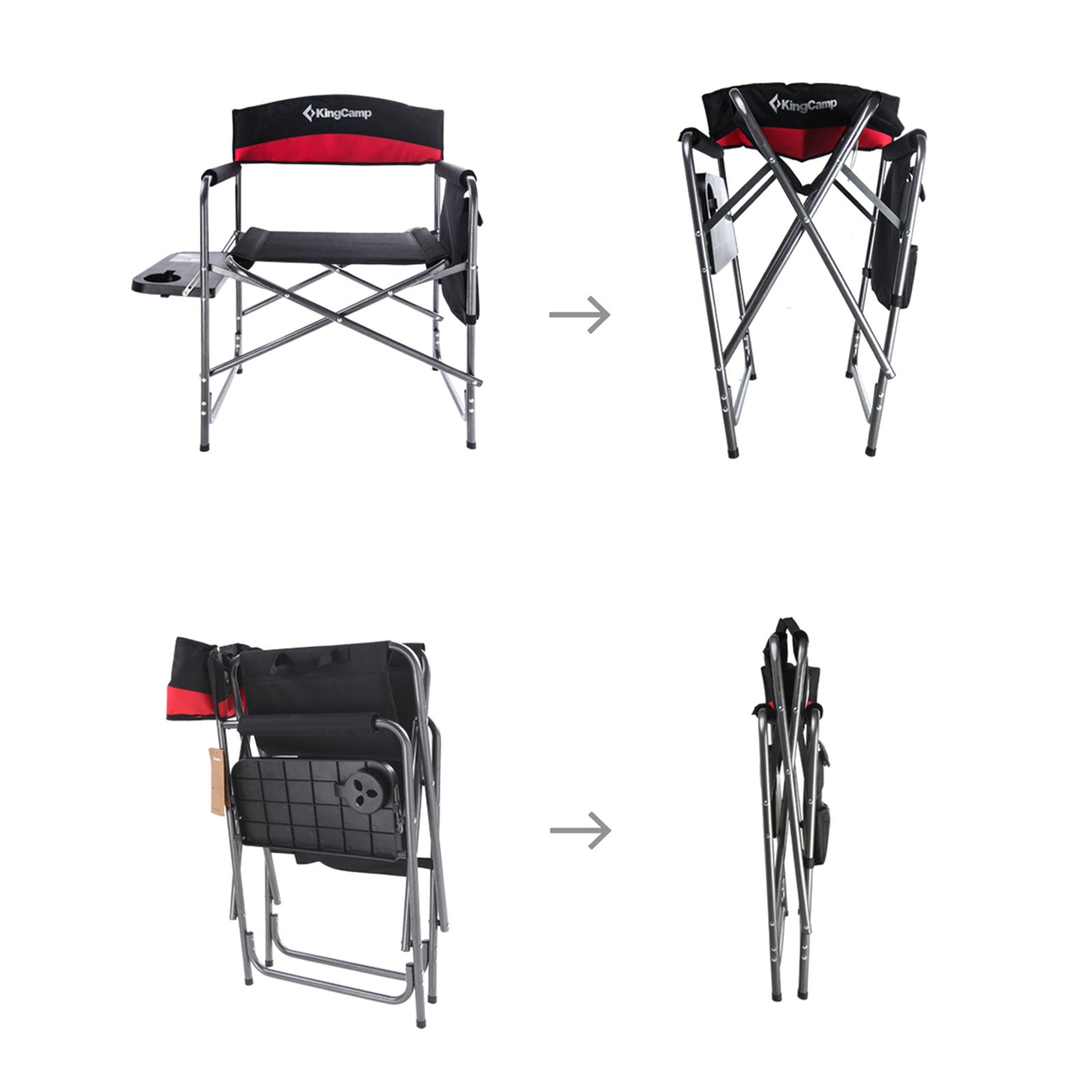 Chaise de directeur KINGCAMP XL Chaise de directeur de camping pliante Accoudoir Table 180 kg