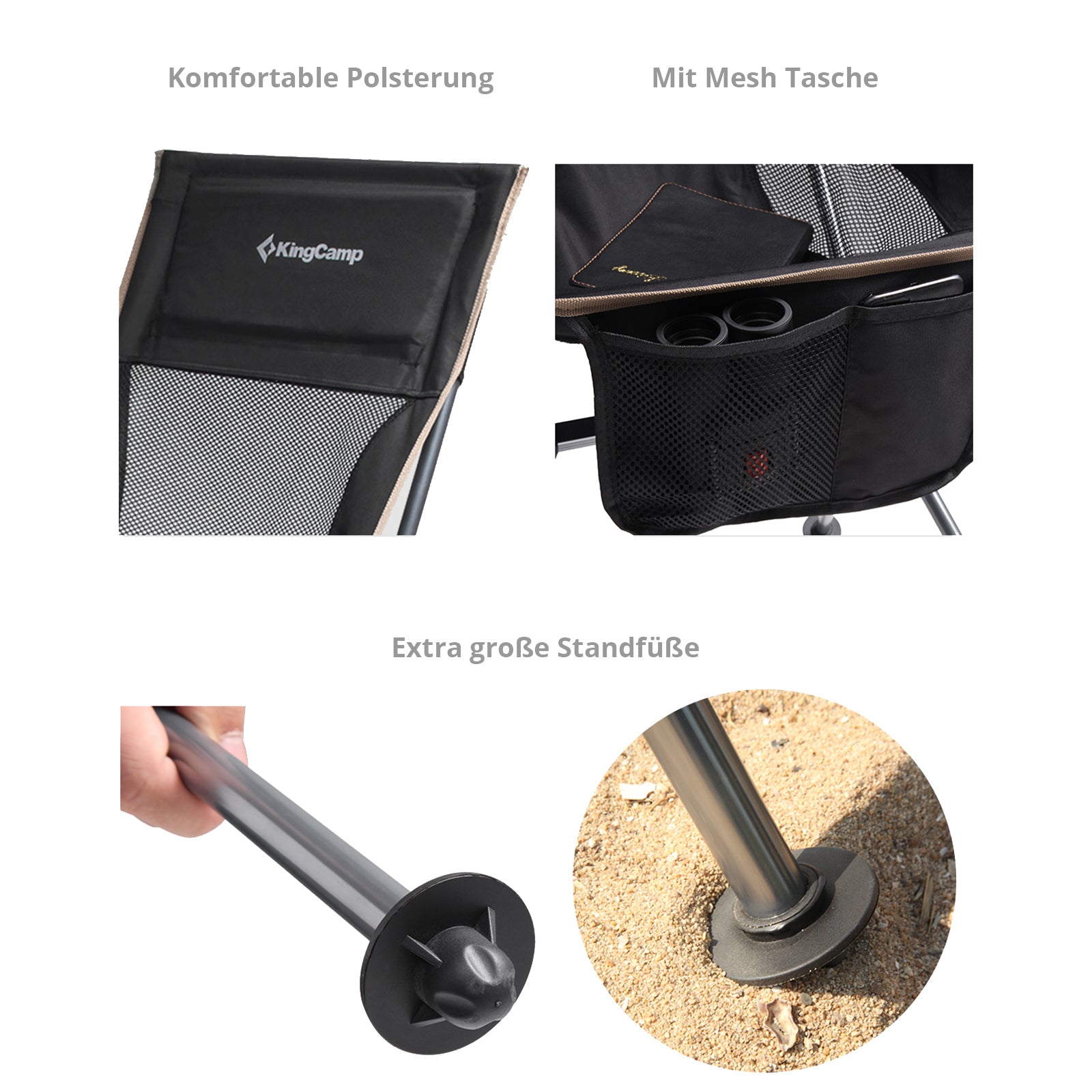 KINGCAMP Alu Klappstuhl Camping Angel Strand Stuhl Faltbar Hoch Leicht 150 kg