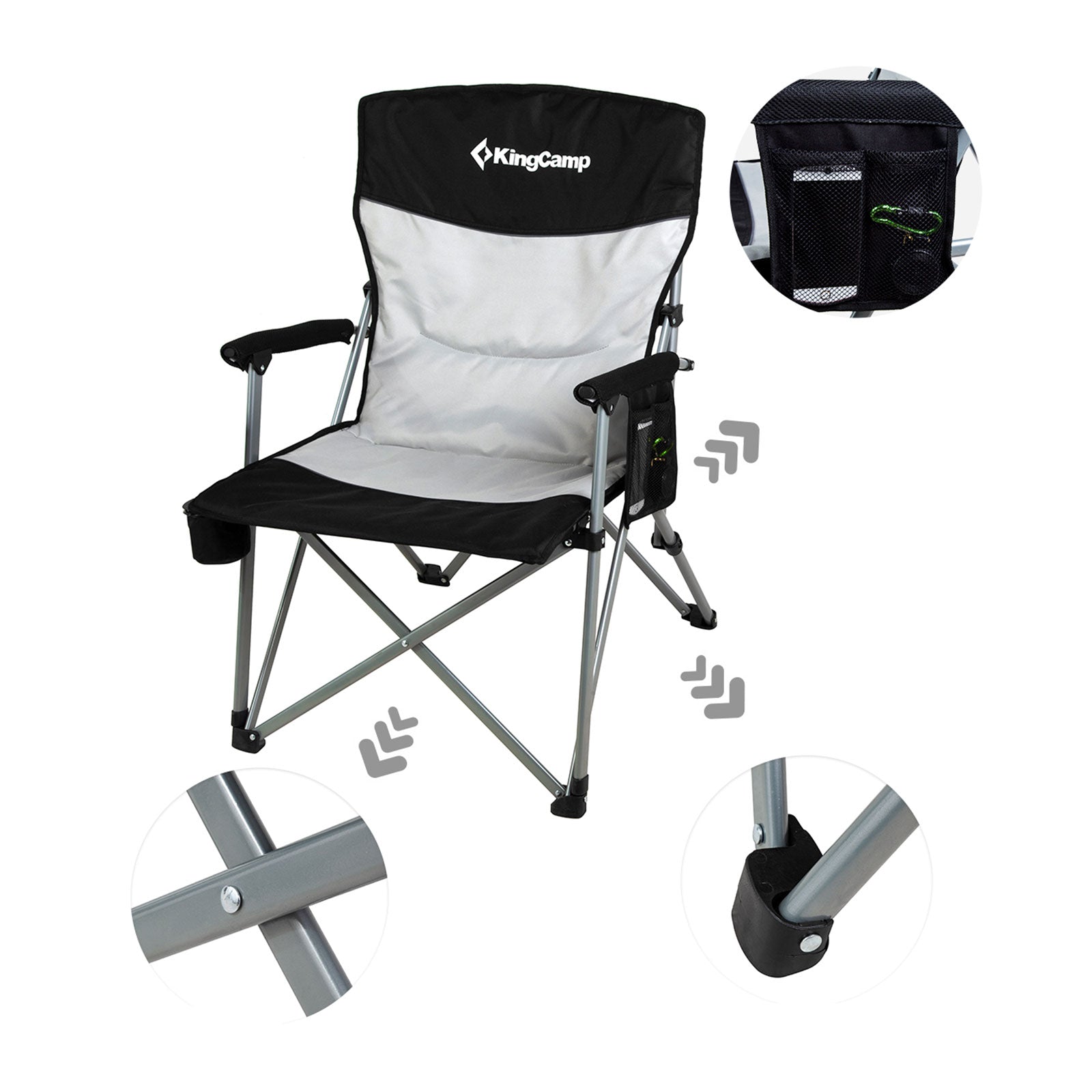Chaise pliante de camping KINGCAMP XL Fauteuil pliant de jardin extérieur Accoudoirs Acier 136 kg