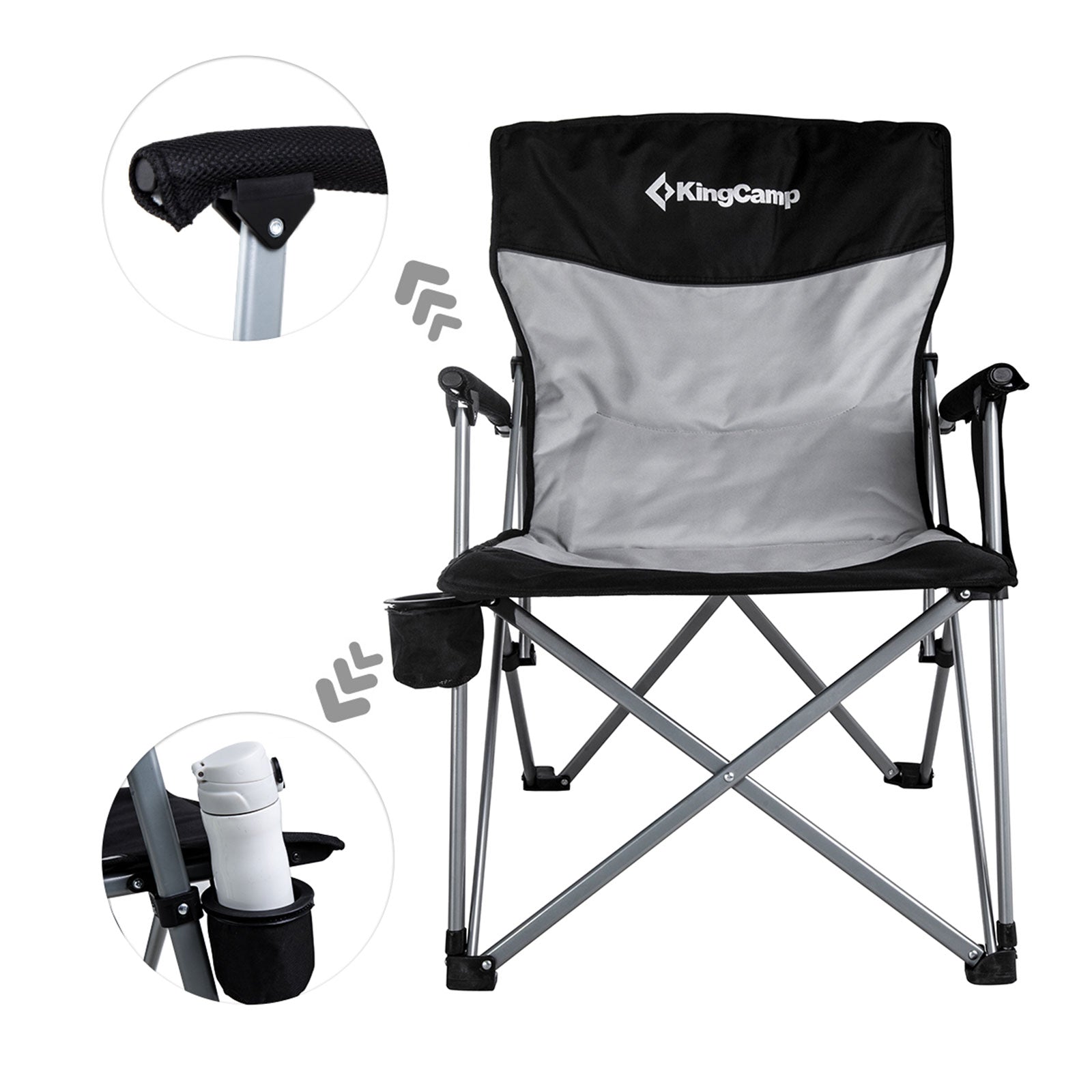 KINGCAMP Camping Falt Stuhl XL Klapp Sessel Garten Outdoor Armlehne Stahl 136 kg