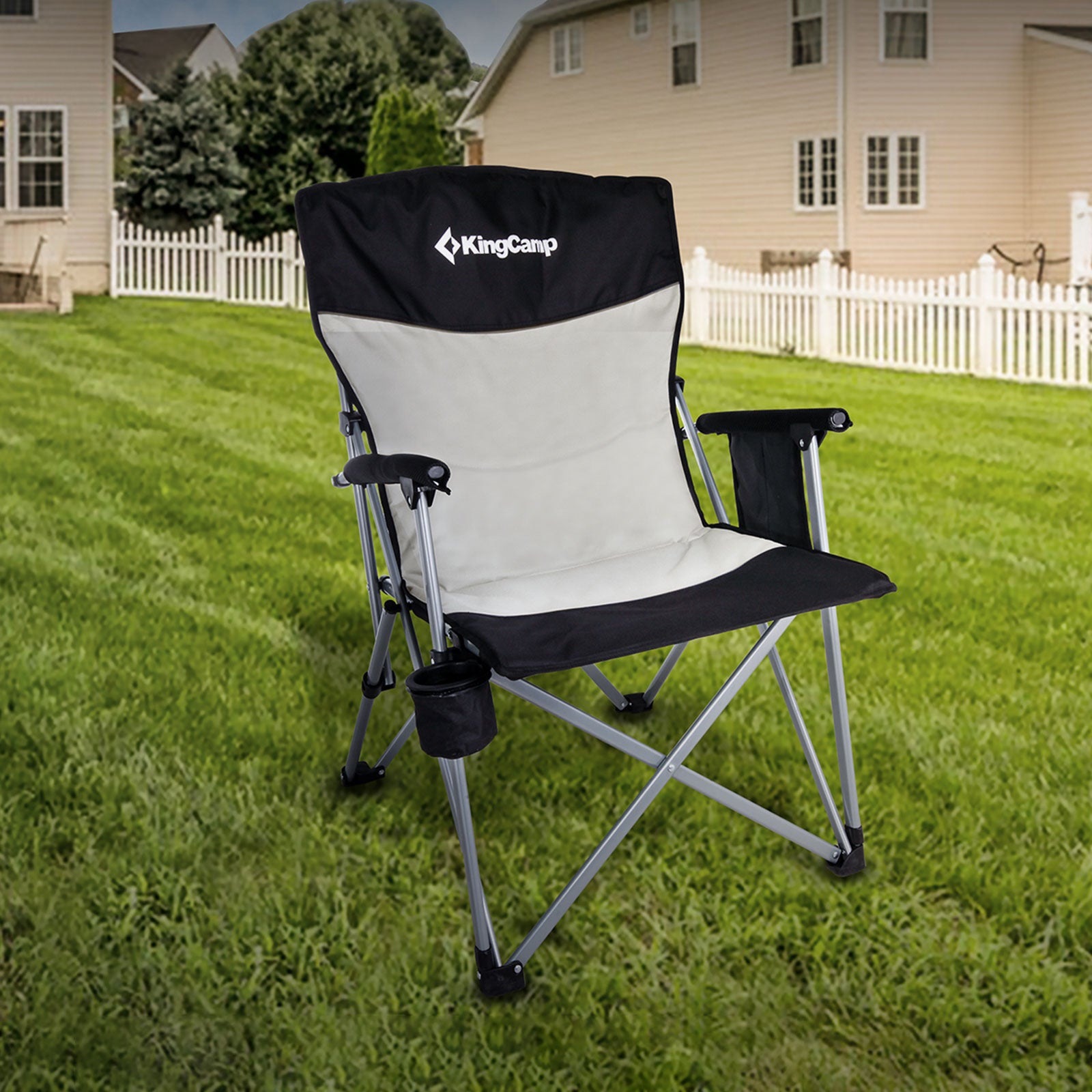 KINGCAMP Camping Falt Stuhl XL Klapp Sessel Garten Outdoor Armlehne Stahl 136 kg