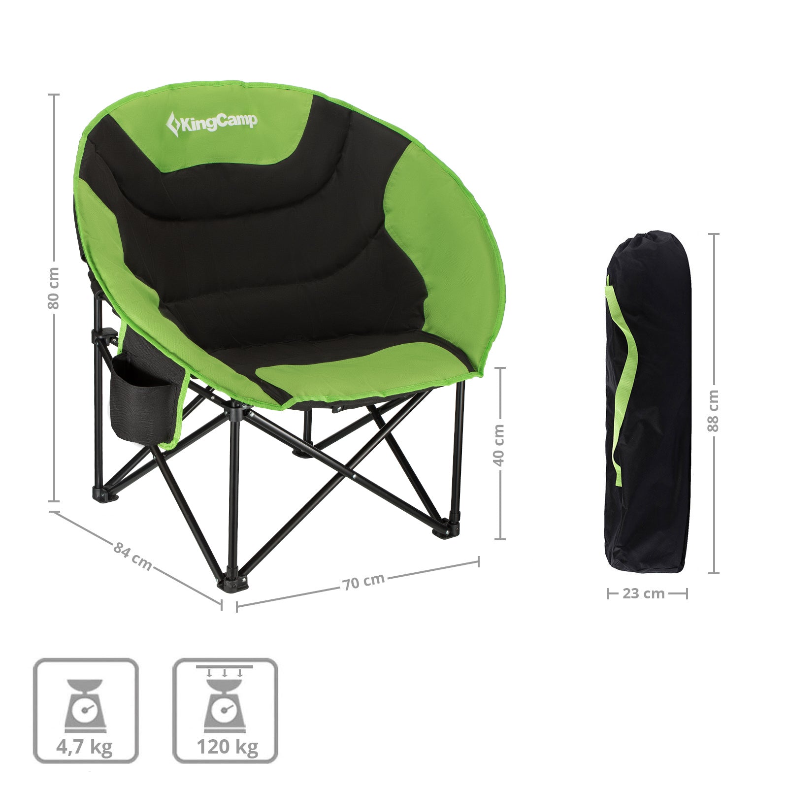 Chaise pliante de camping KINGCAMP MoonChair L, fauteuil pliant pour jardin, pêche, extérieur, 120 kg