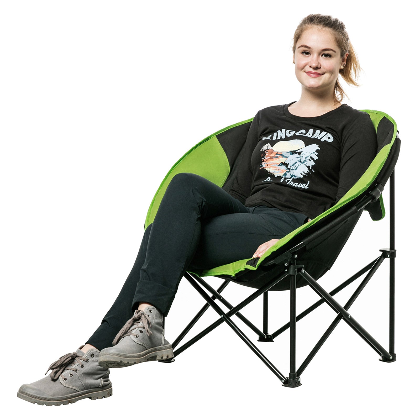 Chaise pliante de camping KINGCAMP MoonChair L, fauteuil pliant pour jardin, pêche, extérieur, 120 kg