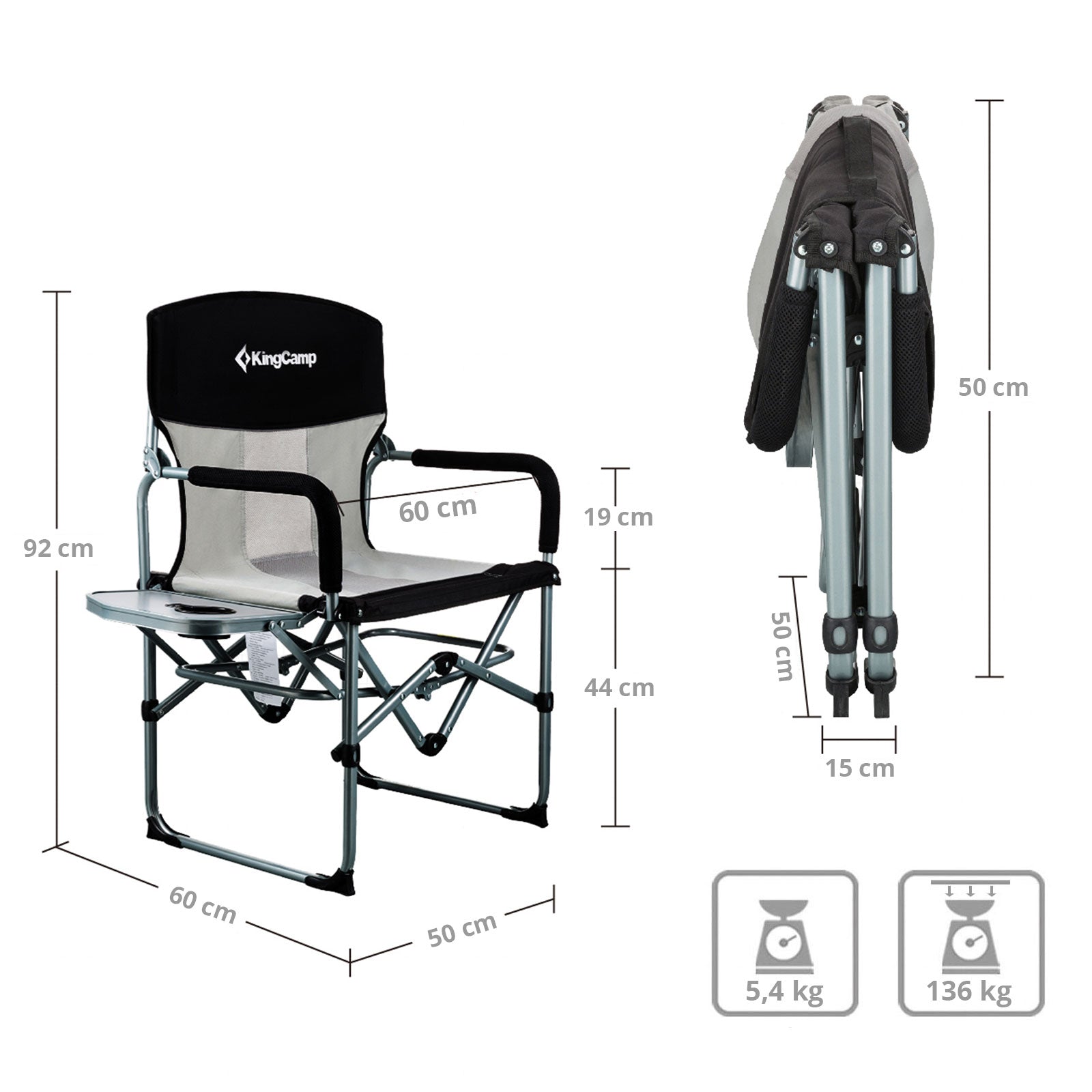 KINGCAMP Camping Folding Chair Director Folding Armchair Garden Outdoor Armrest 136 kg