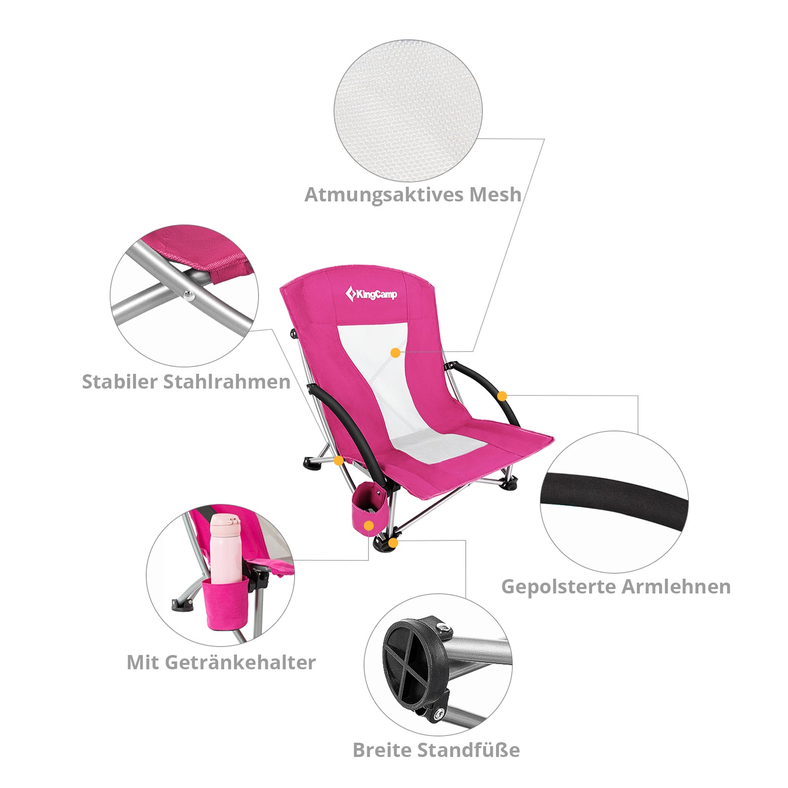 KINGCAMP Strand Liege Stuhl Camping Klapp Falt Sessel Niedrig Garten Stahl 136kg