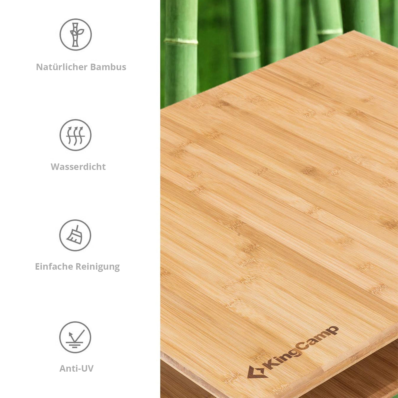 Table pliante en bambou KINGCAMP, table de camping pliante de jardin en aluminium et bois, 3 hauteurs réglables