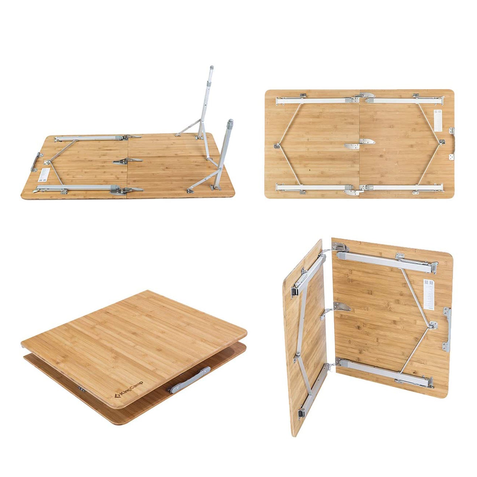 Table pliante en bambou KINGCAMP, table de camping pliante de jardin en aluminium et bois, 3 hauteurs réglables