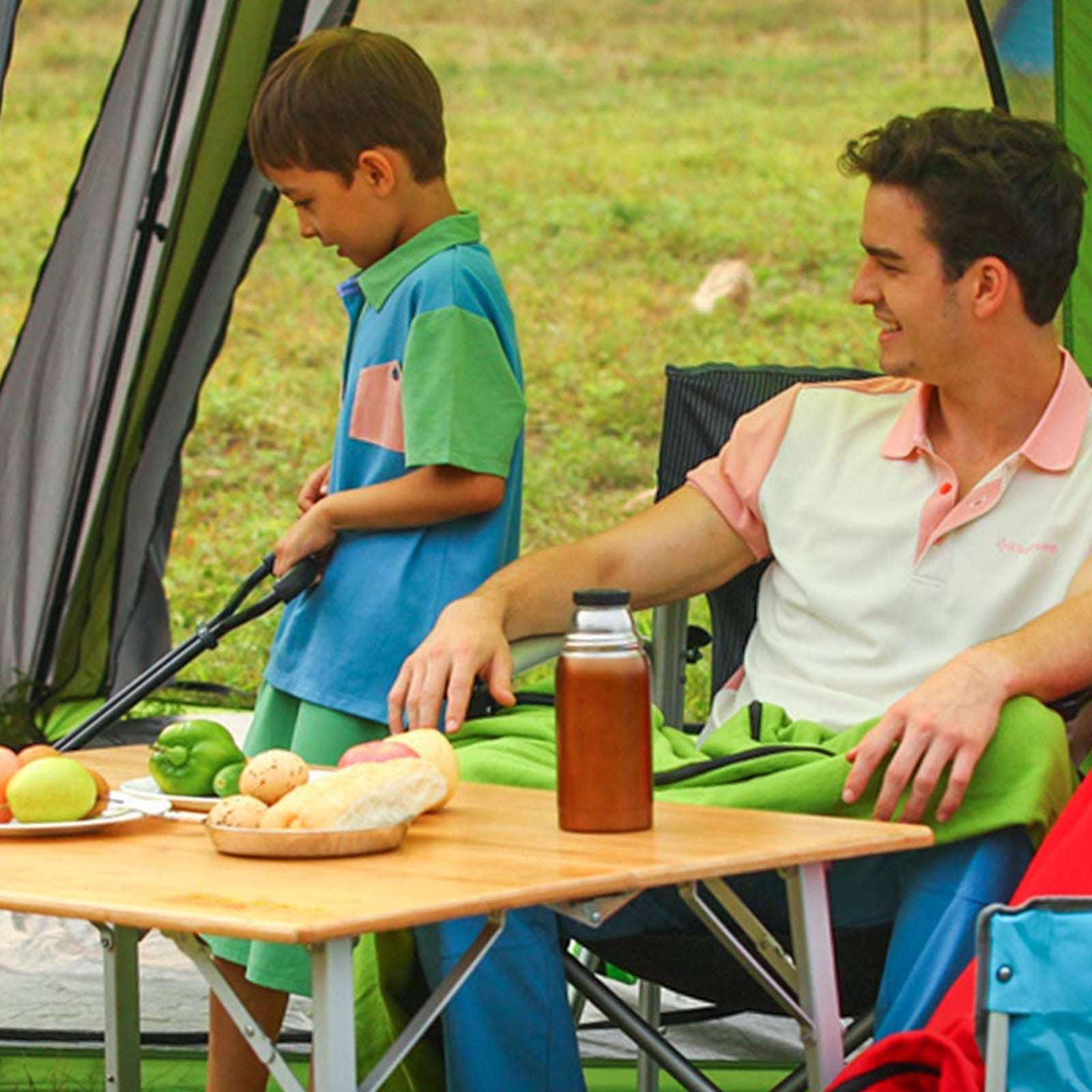 Table pliante en bambou KINGCAMP, table de camping pliante de jardin en aluminium et bois, 3 hauteurs réglables