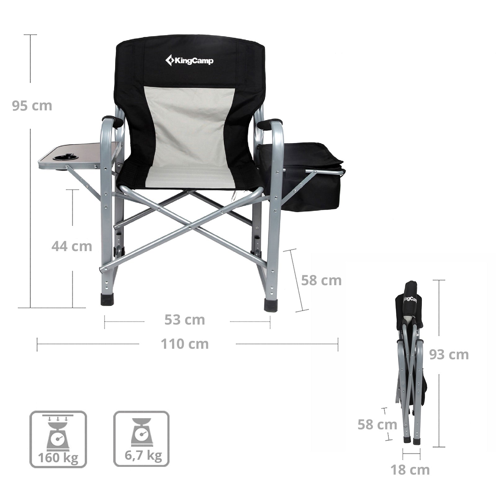 Chaise pliante de camping KINGCAMP Fauteuil pliant Table de jardin extérieure isotherme 150 kg