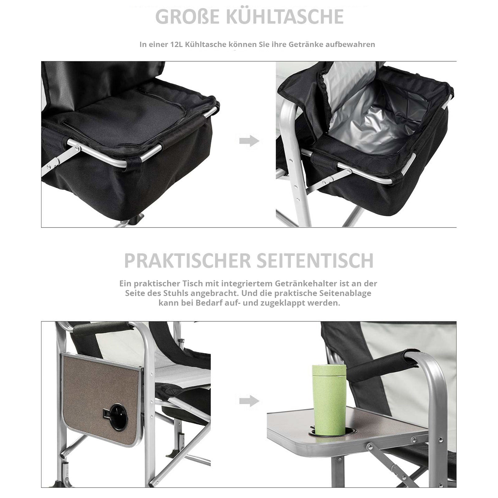 Chaise pliante de camping KINGCAMP Fauteuil pliant Table de jardin extérieure isotherme 150 kg