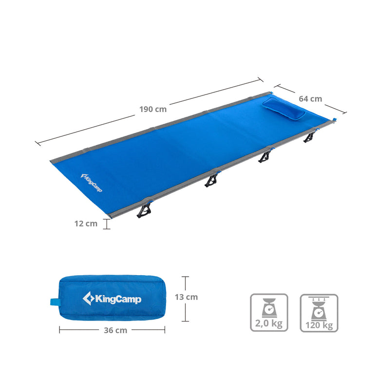 KINGCAMP Alu Field Bed XL Outdoor Click Folding Bed Camping Lounger Lightweight 190x64 cm