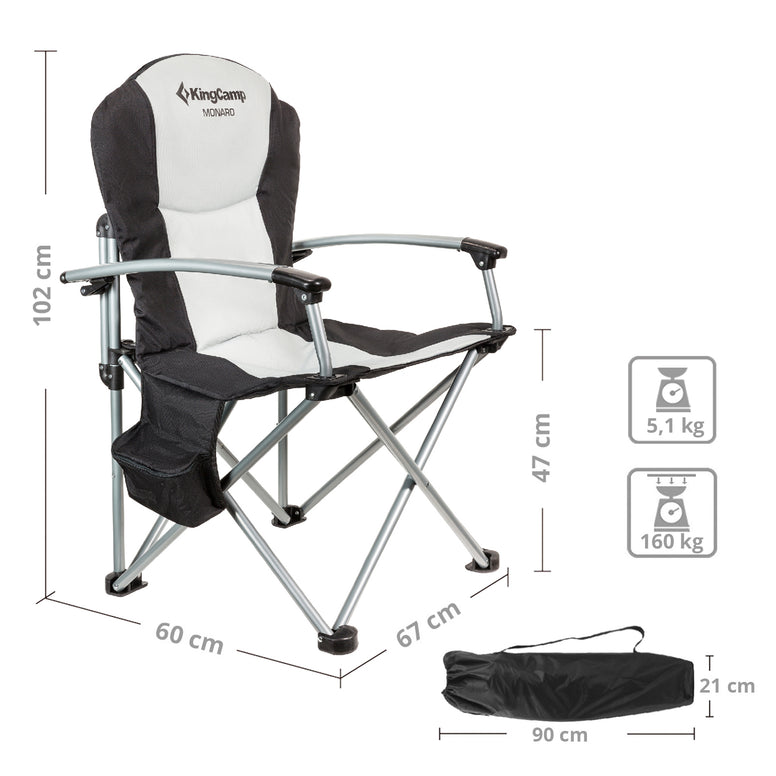 Chaise pliante de camping KINGCAMP à dossier haut, fauteuil pliant de jardin, sac isotherme pour la pêche, capacité de charge de 160 kg
