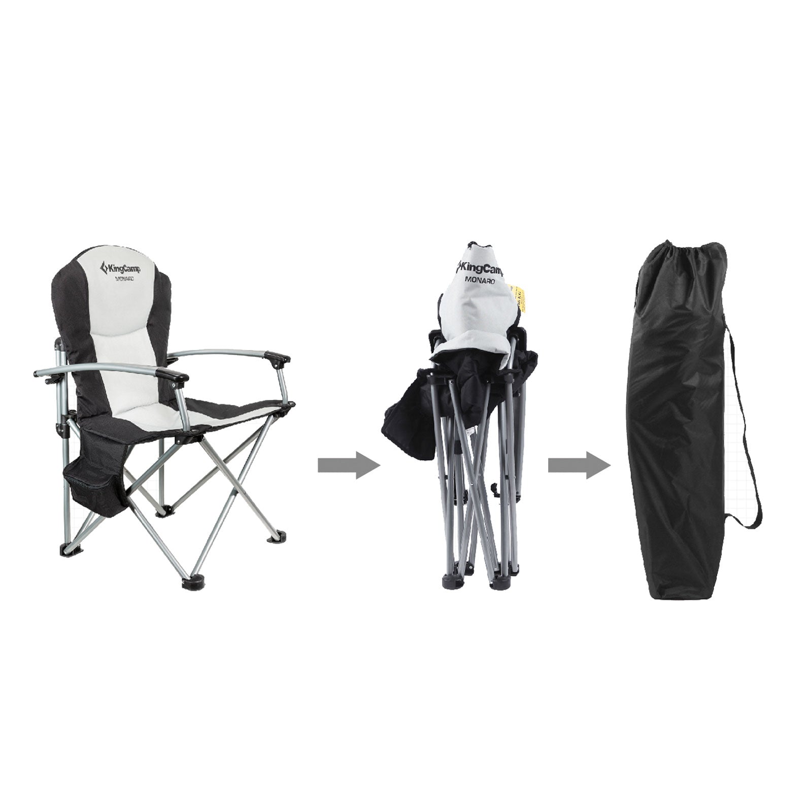 Chaise pliante de camping KINGCAMP à dossier haut, fauteuil pliant de jardin, sac isotherme pour la pêche, capacité de charge de 160 kg