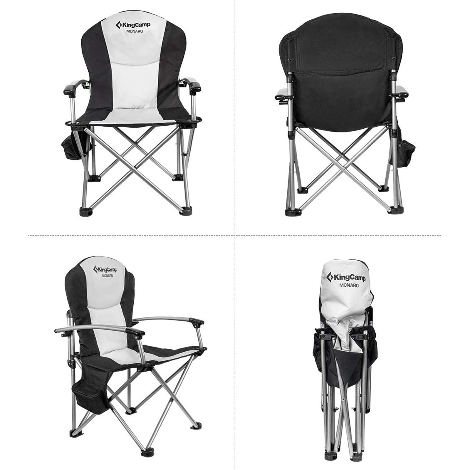 Chaise pliante de camping KINGCAMP à dossier haut, fauteuil pliant de jardin, sac isotherme pour la pêche, capacité de charge de 160 kg