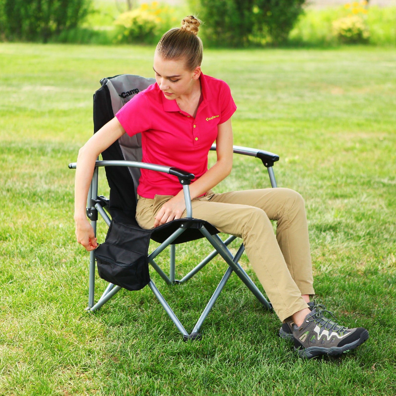 KINGCAMP Camping Folding Chair High Back Folding Armchair Garden Fishing Cooler Bag 160kg