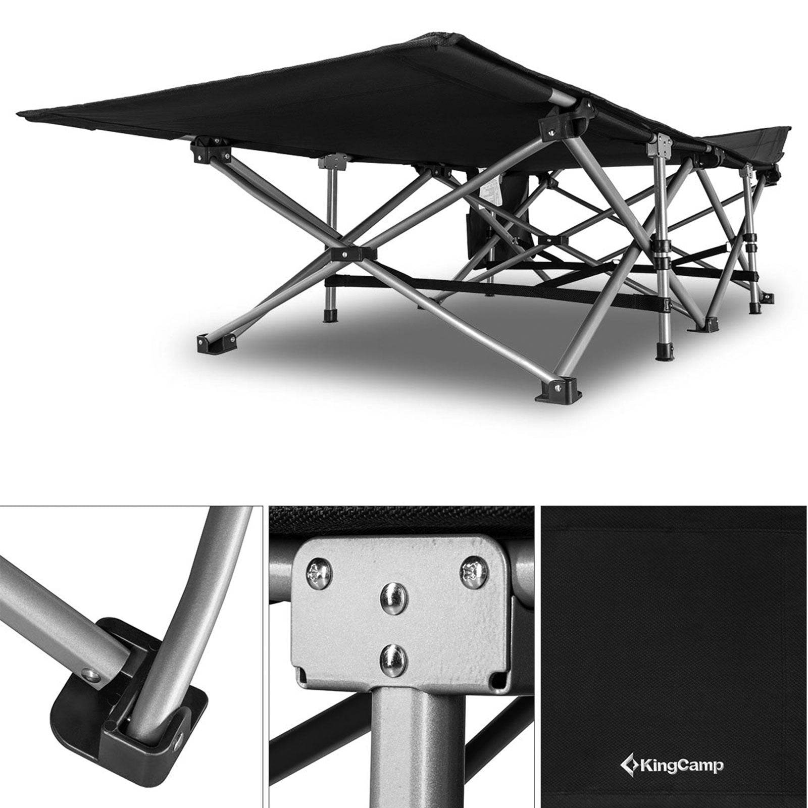 Lit de camp KINGCAMP XL pour le camping et les invités, en acier, 208 x 75 cm, 200 kg