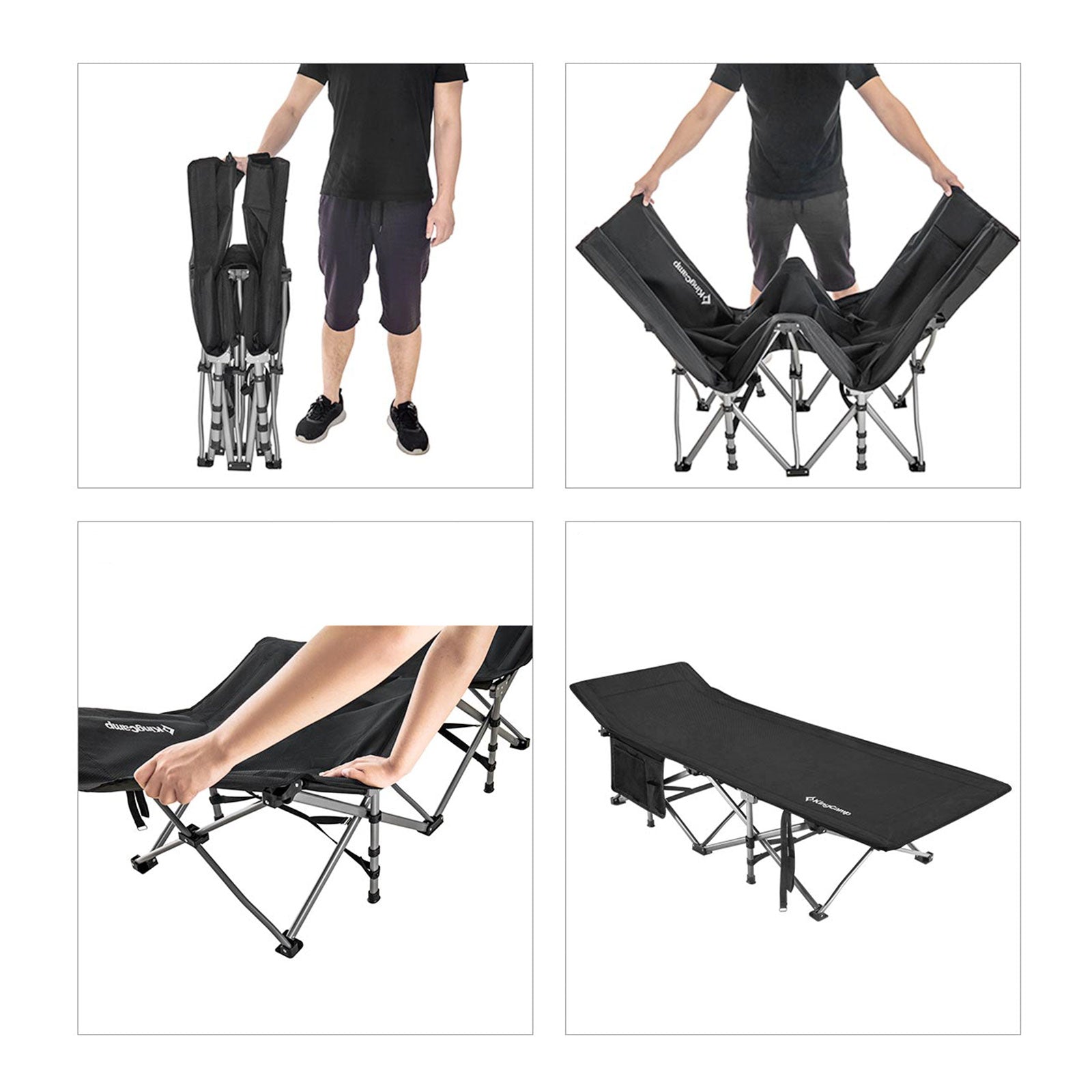 KINGCAMP camp bed XL outdoor camping lounger guest folding bed steel 208x75cm 200kg
