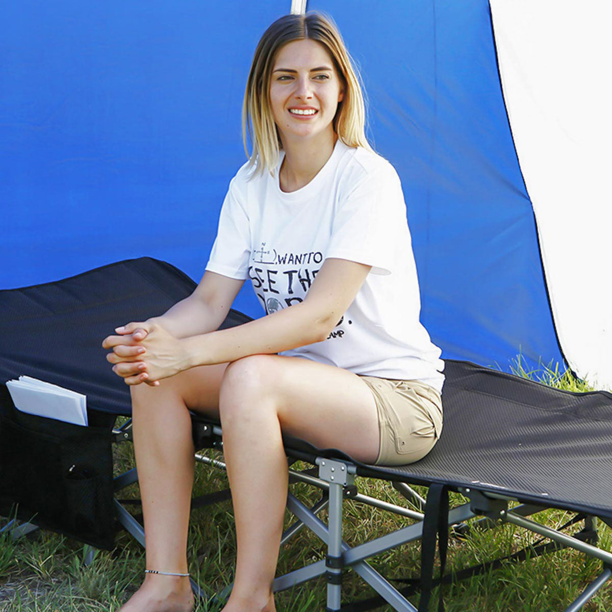 Lit de camp KINGCAMP XL pour le camping et les invités, en acier, 208 x 75 cm, 200 kg