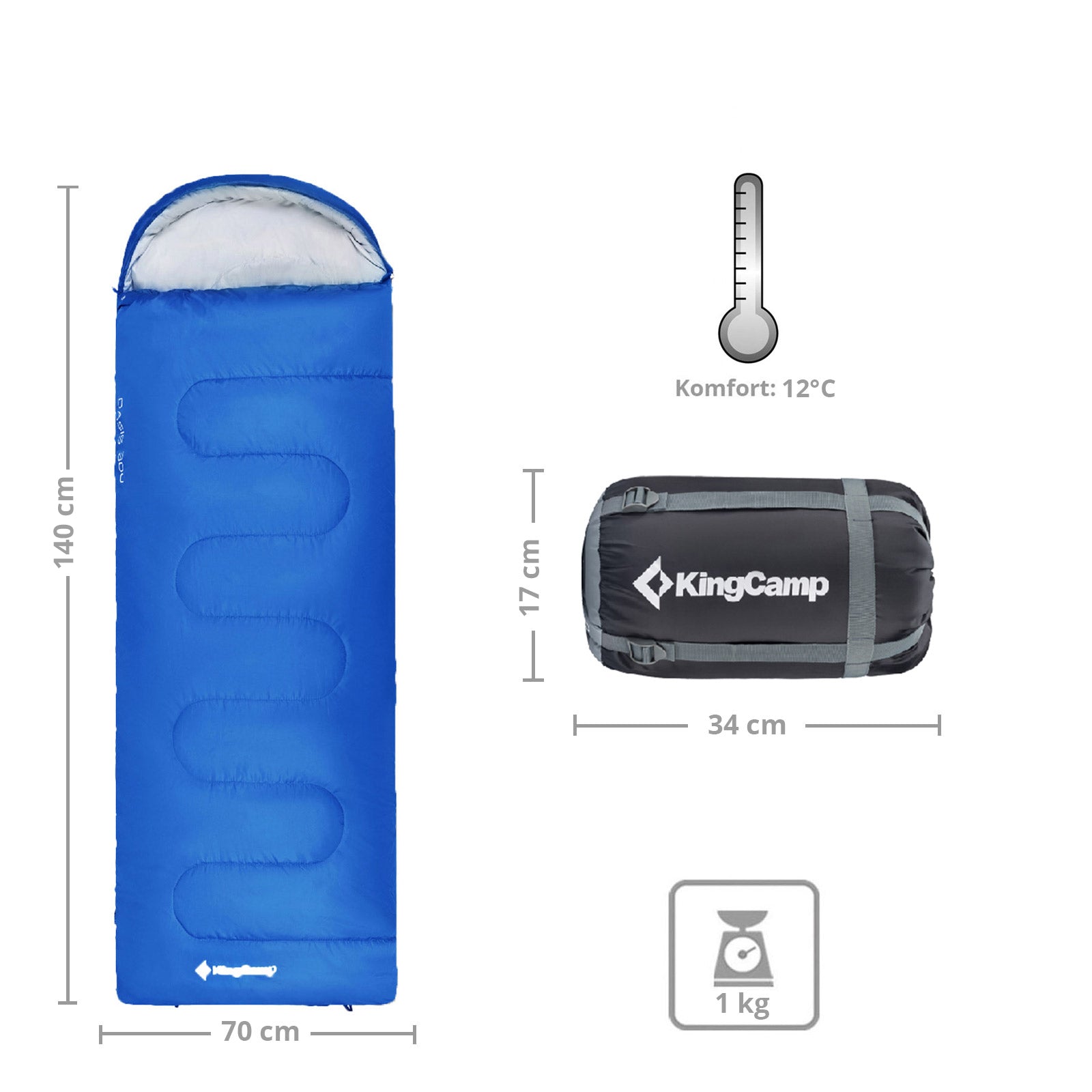 Sac de couchage couverture pour enfants KINGCAMP Oasis 250, camping d'été, 1,40 m de long et de large