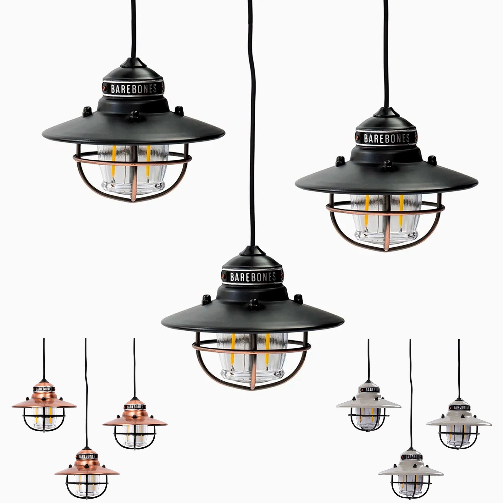 BAREBONES Camping Laterne Edison String Pendel Retro Lampe Dimmbar Stahl USB LED