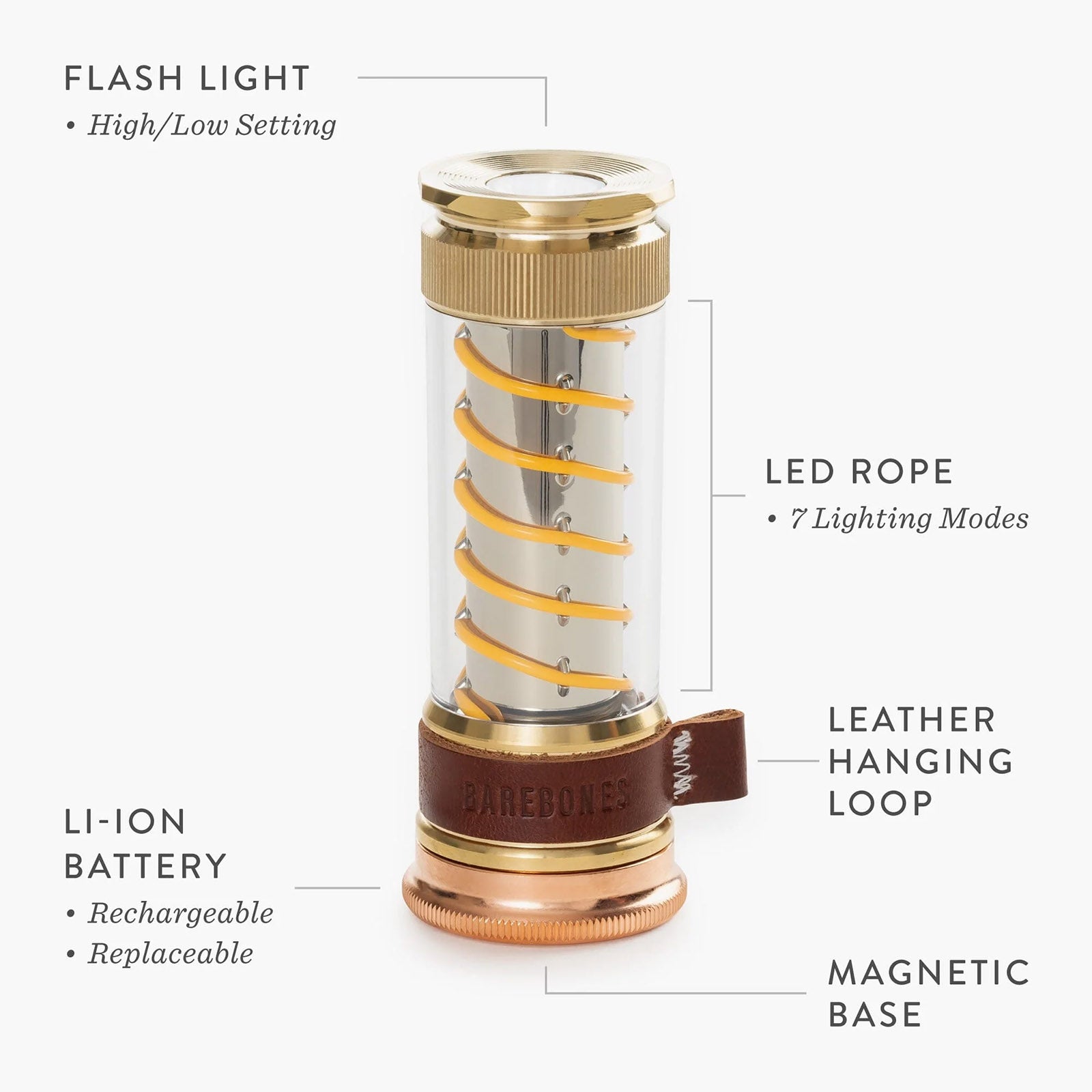 BAREBONES Camping Lantern LightStick Brass Mini Retro Lamp Dimmable USB Battery LED