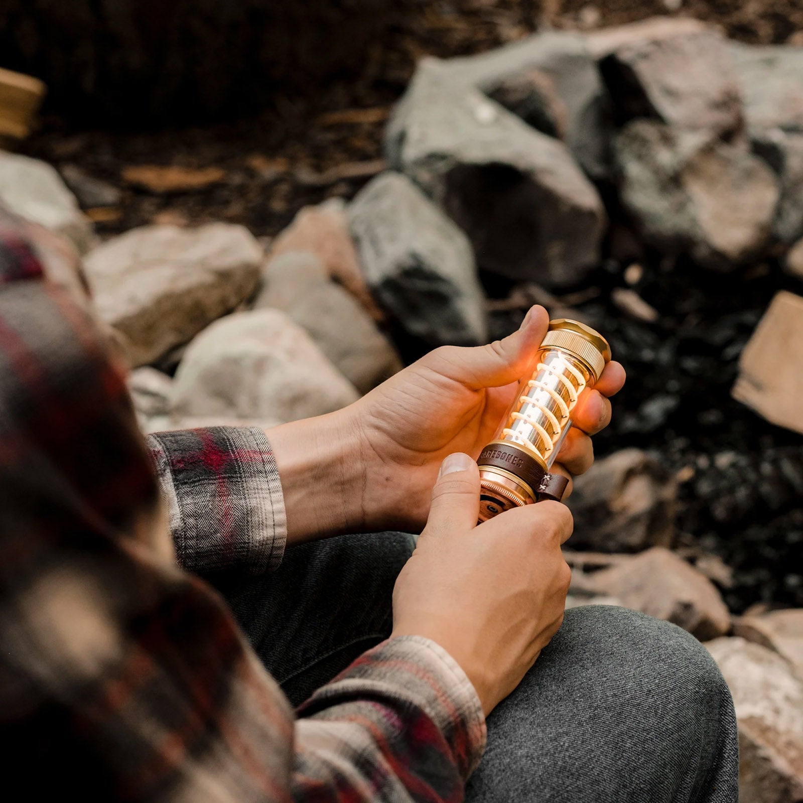 BAREBONES Camping Lantern LightStick Brass Mini Retro Lamp Dimmable USB Battery LED