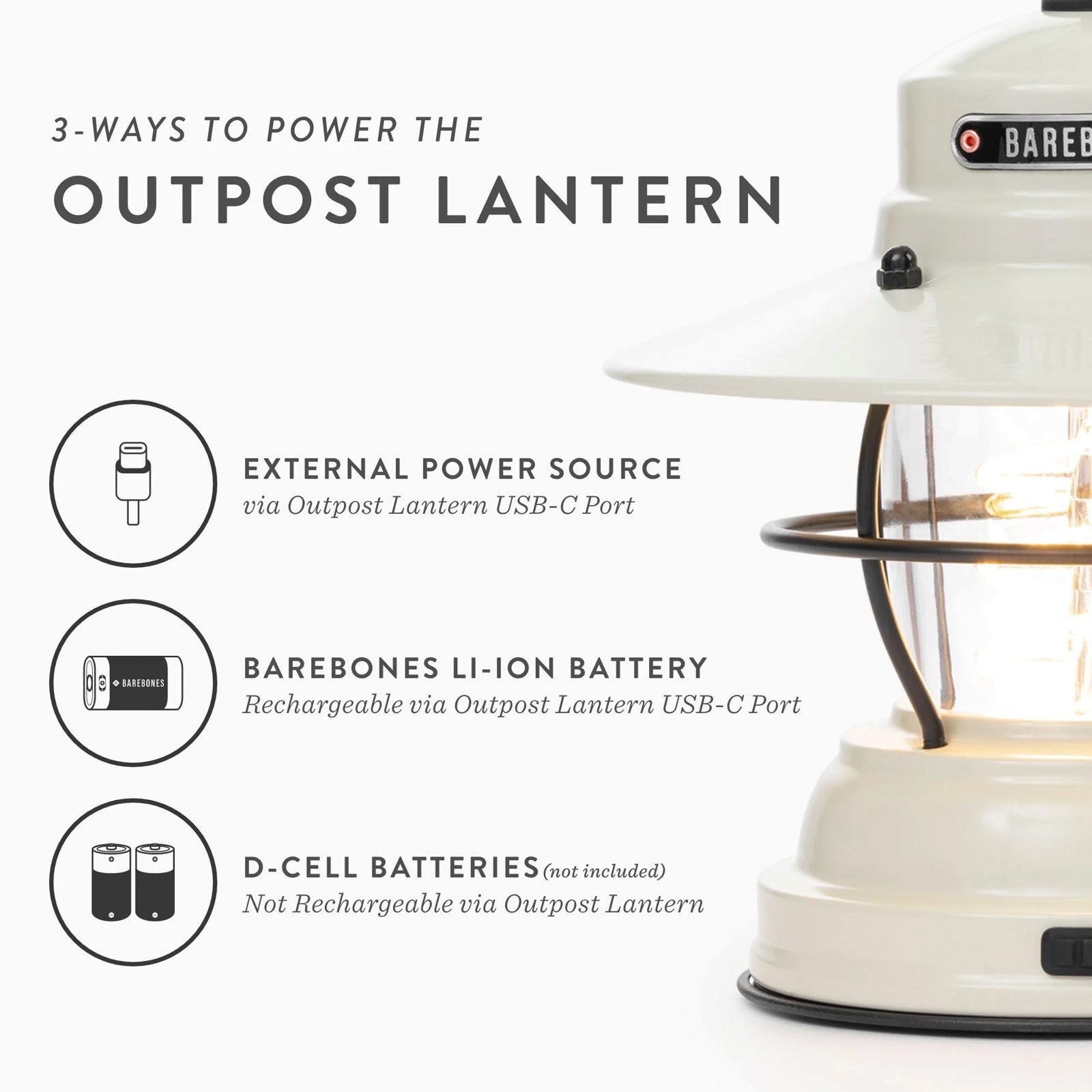 BAREBONES Camping Lantern Outpost Lantern Retro Lamp Dimmable Steel USB Battery LED
