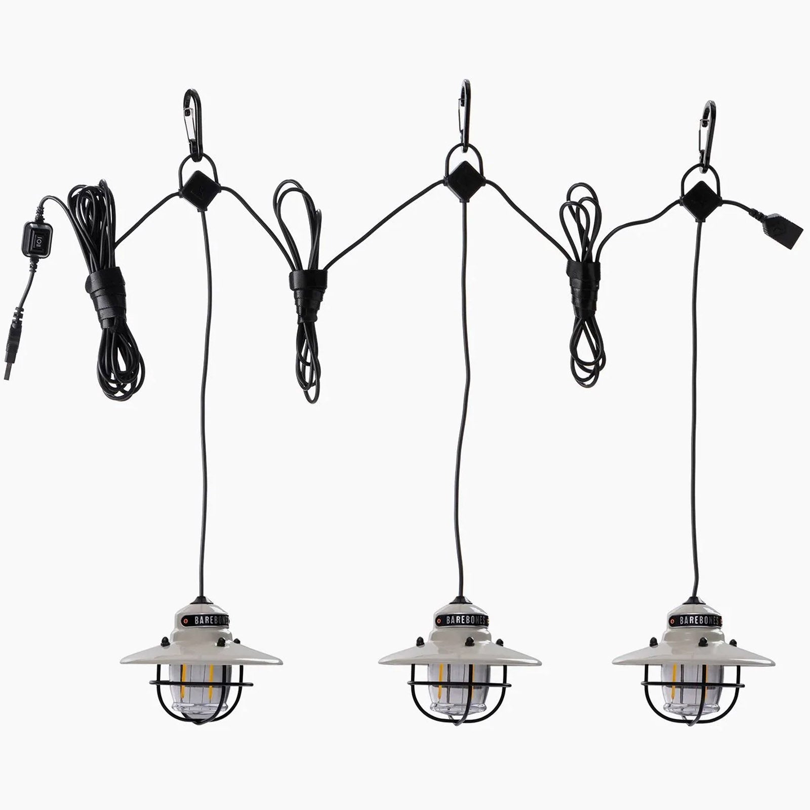 BAREBONES Lampe de camping Edison String, suspension rétro, intensité réglable, acier, USB, LED