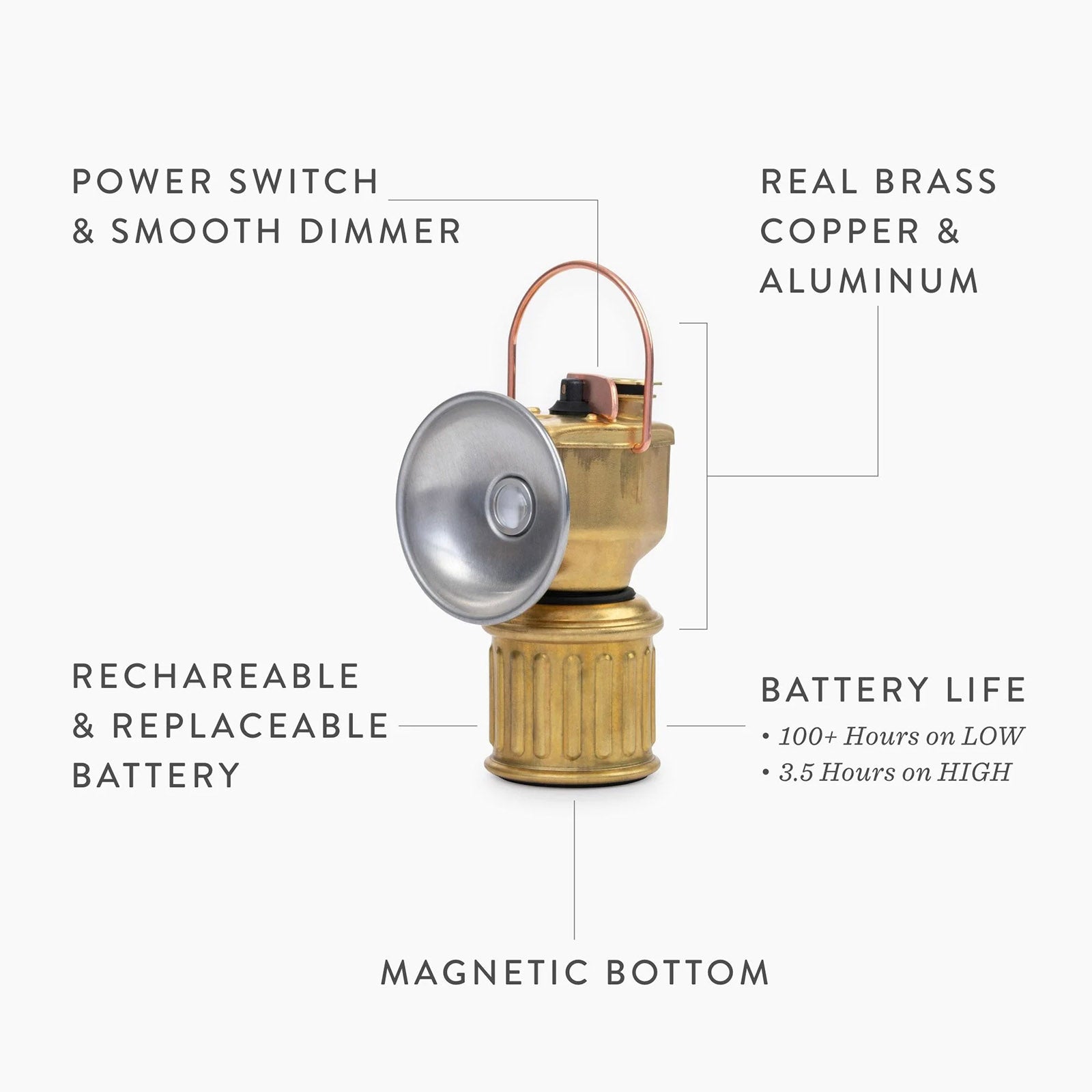Lanterne de camping BAREBONES « Miners Lantern » Mini lampe rétro à intensité réglable, batterie USB, LED