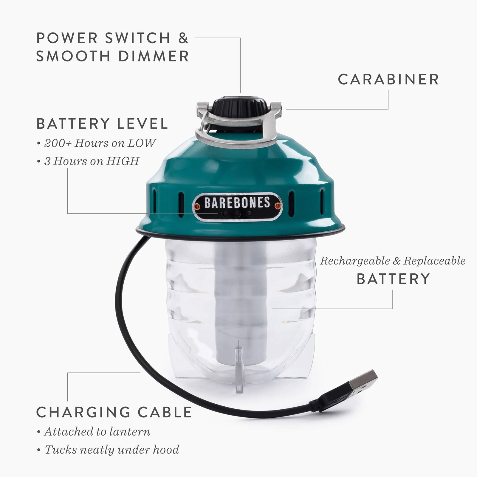 BAREBONES Camping Lantern Beacon Light Retro Lamp Dimmable Steel USB Battery LED